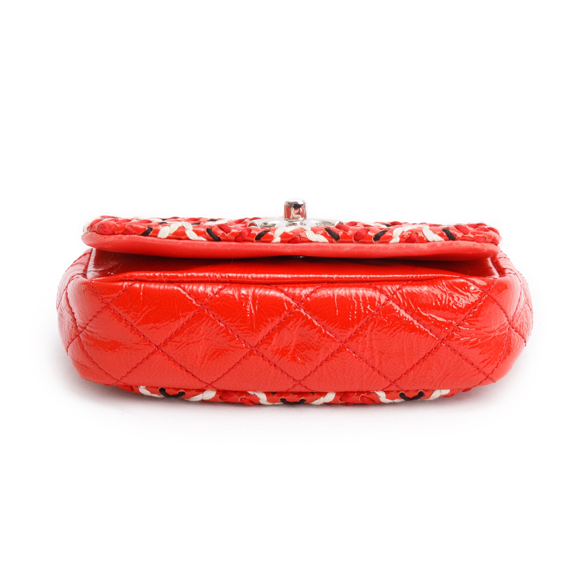 Chanel Red Patent Leather Woven Stitch CC Mini Full Flap Bag