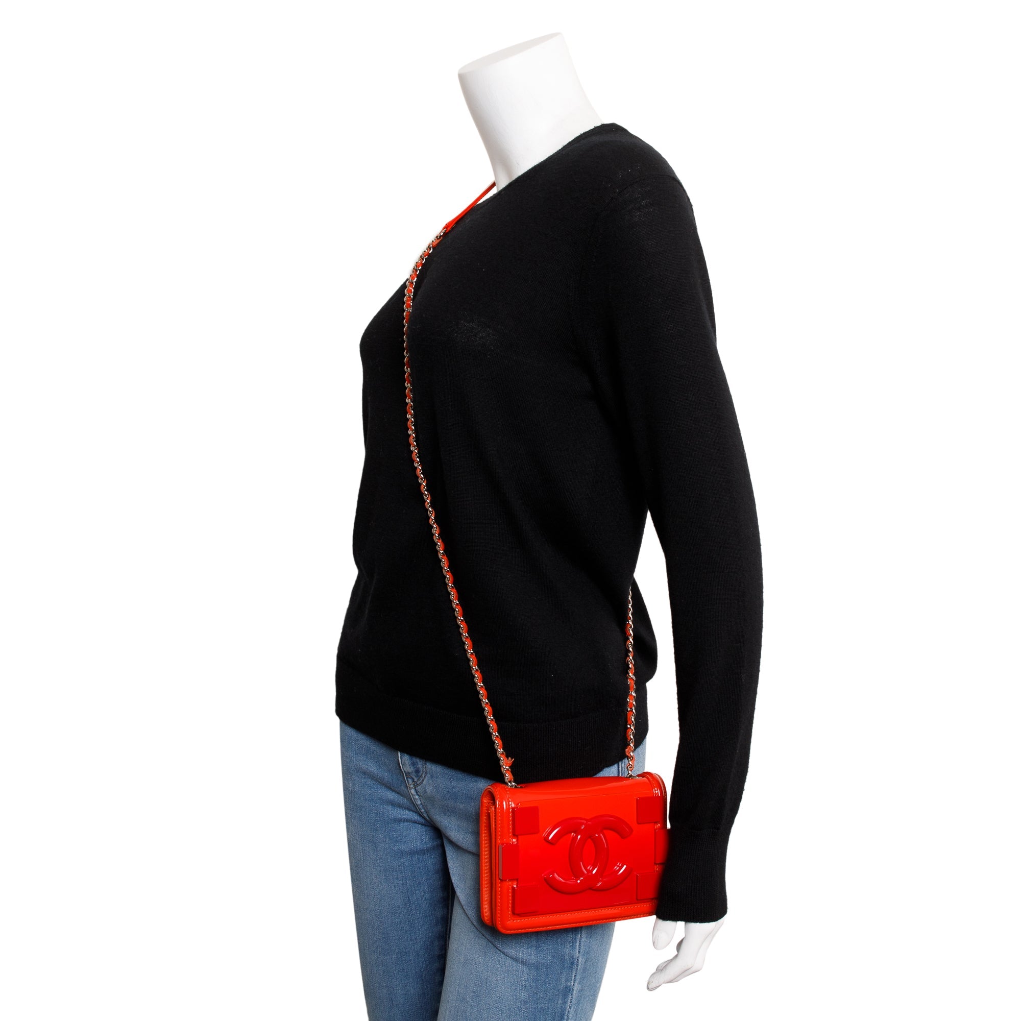 Chanel Red Plexiglass Patent Leather Mini Boy Brick Flap Bag