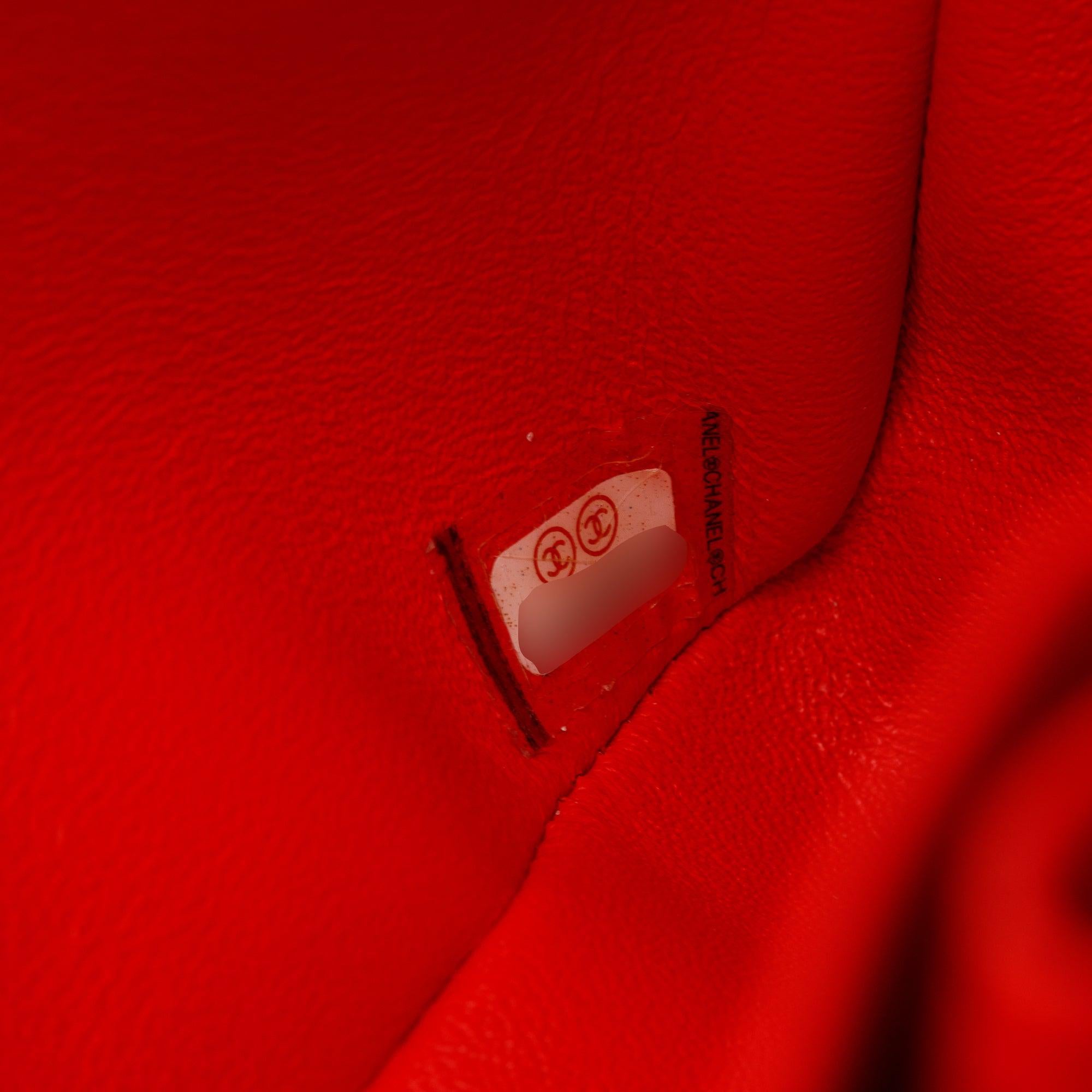 Chanel Red Quilted Caviar Leather Chevron Jumbo Double Flap Bag w/ Authenticity Card