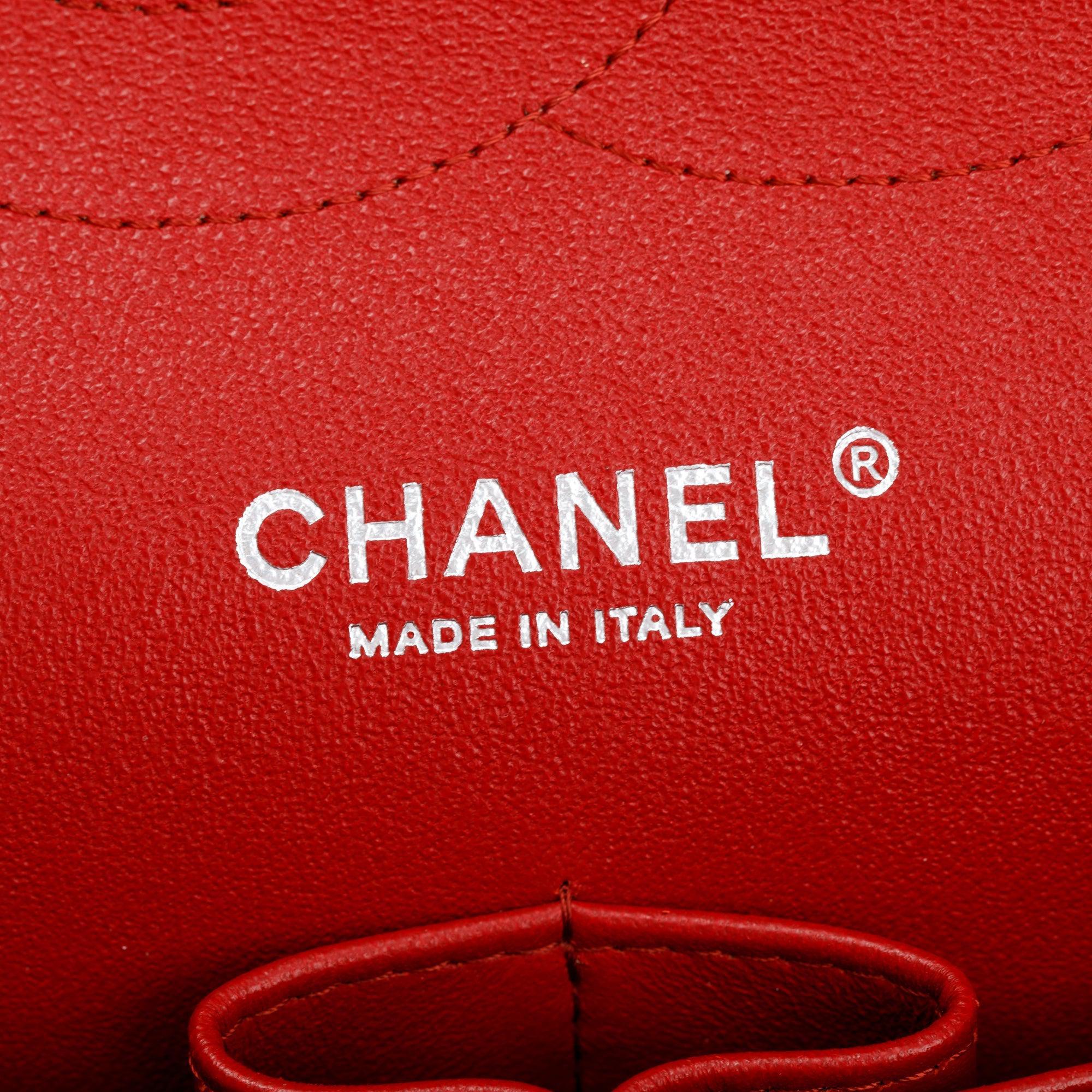 Chanel Red Quilted Caviar Leather Chevron Jumbo Double Flap Bag w/ Box & Authenticity Card