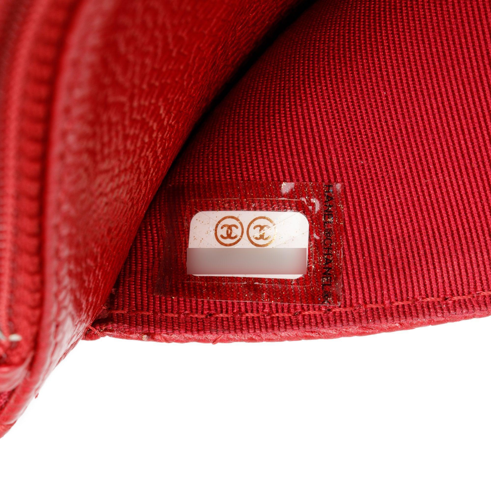 Chanel Red Quilted Caviar Leather Classic Wallet on Chain w/ Box