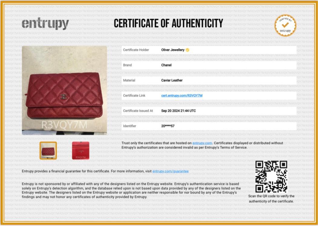 Chanel Red Quilted Caviar Leather Classic Wallet on Chain w/ Box