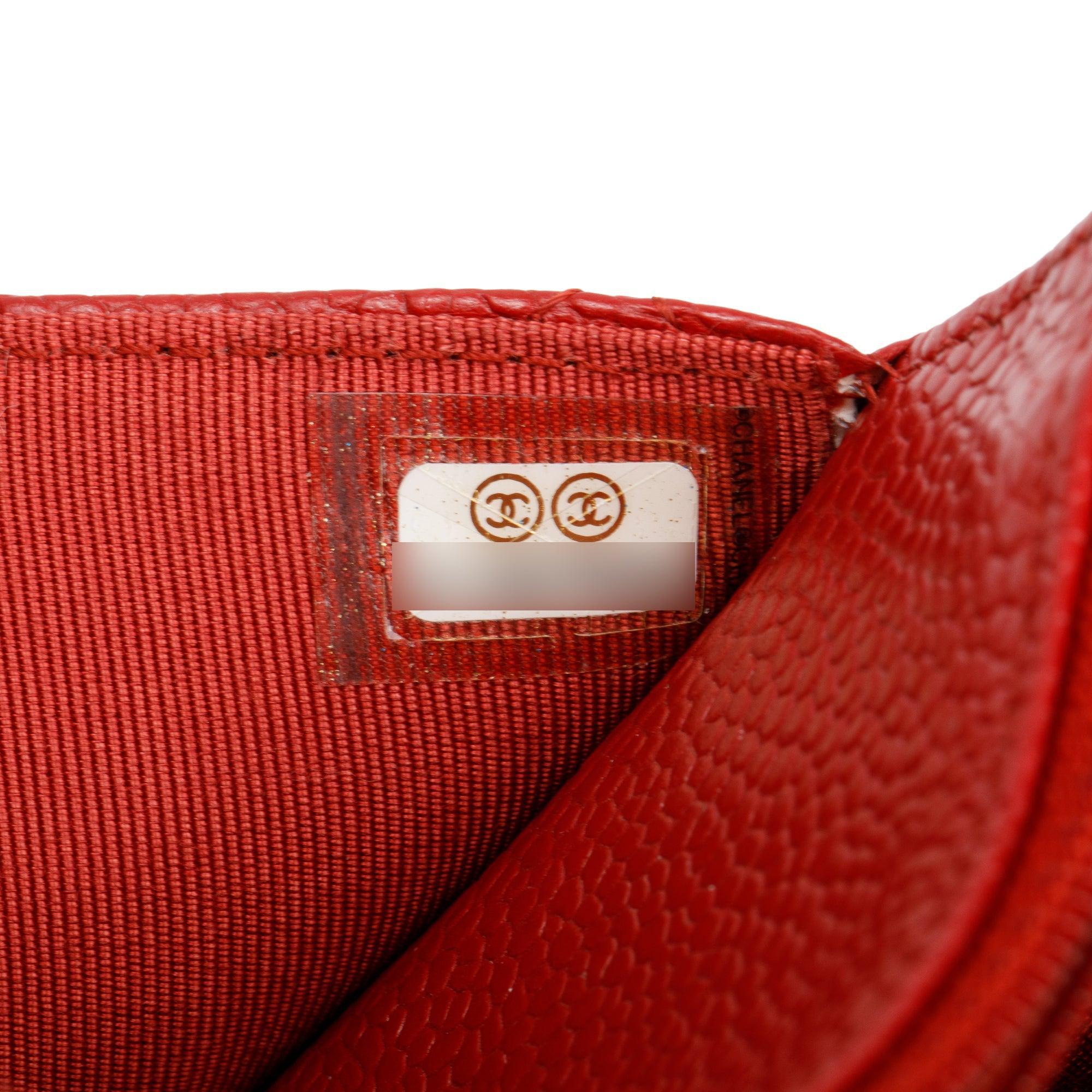 Chanel Red Quilted Caviar Leather Classic Wallet on Chain w/ Box & Authenticity Card