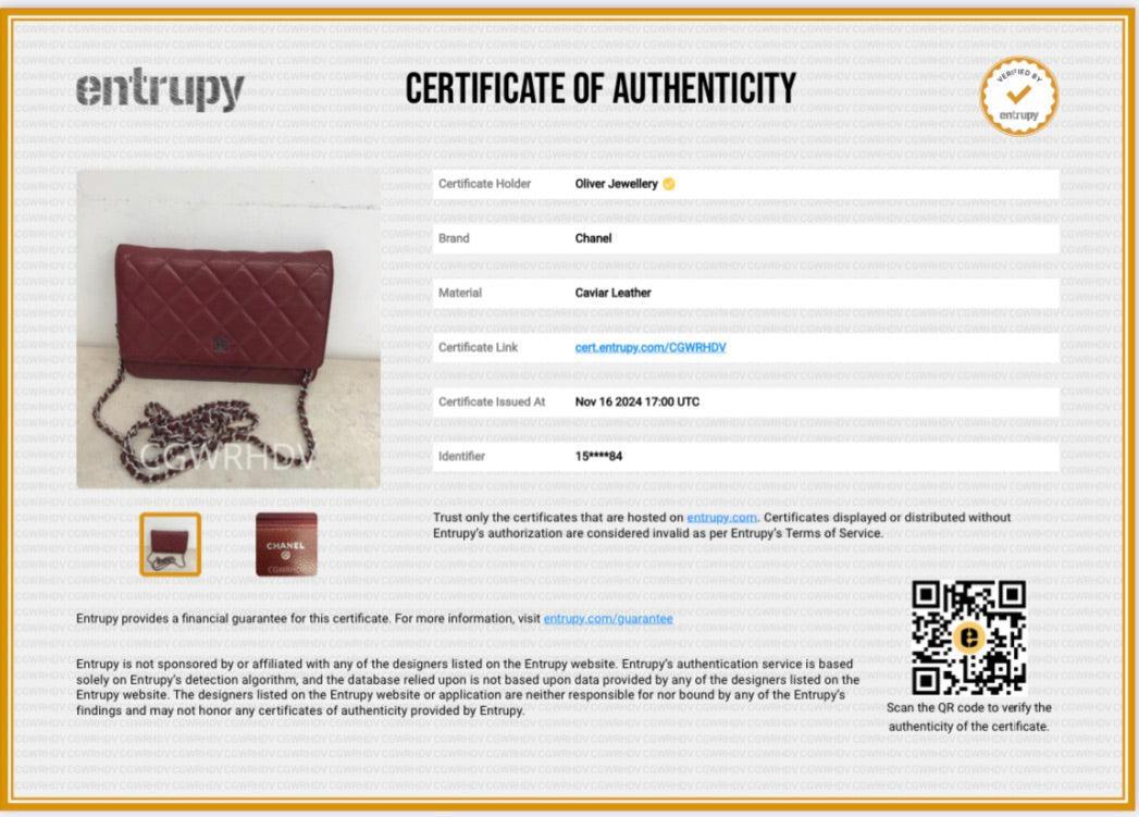 Chanel Red Quilted Caviar Leather Classic Wallet on Chain w/ Box & Authenticity Card