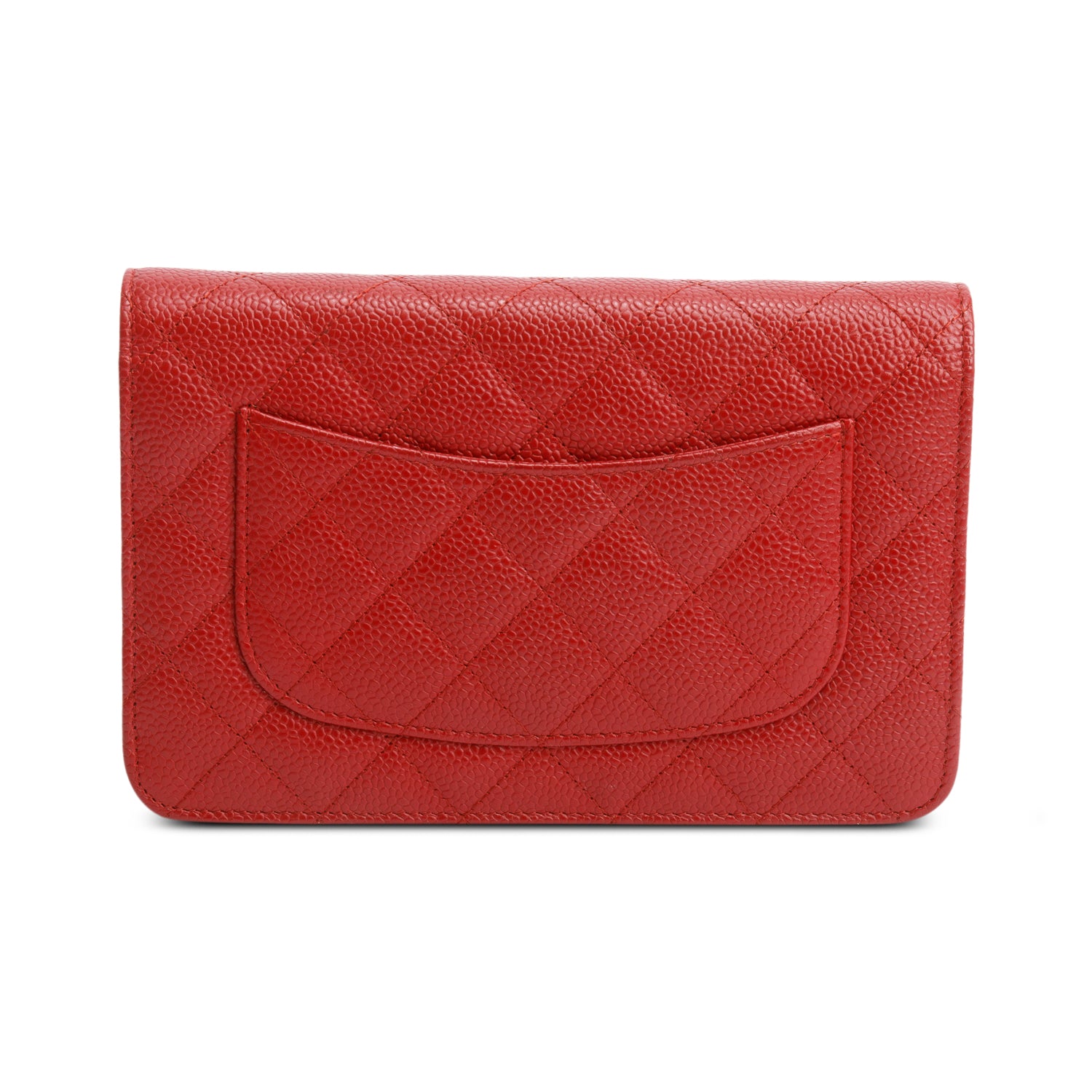 Chanel Red Quilted Caviar Leather Classic Wallet on Chain w/ Box, Receipt, Authenticity Card