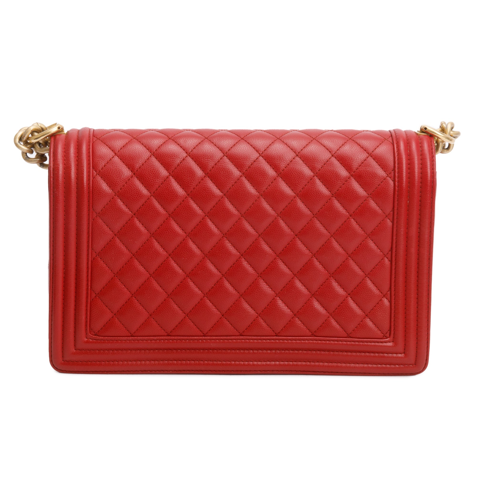 Chanel Red Quilted Caviar Leather Large Boy Bag w/ Authenticity Card