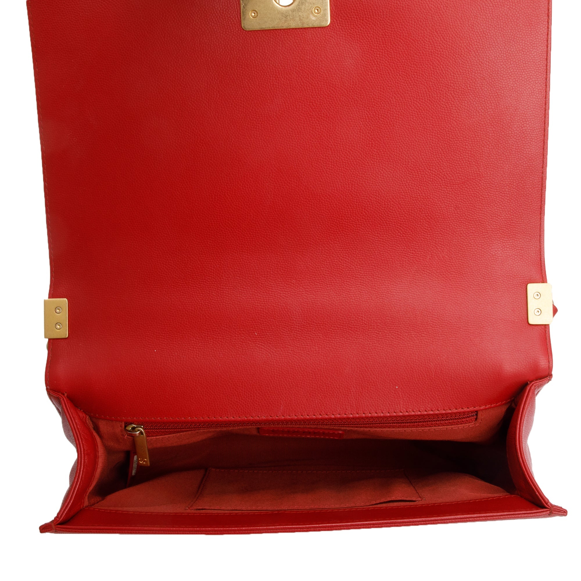 Chanel Red Quilted Caviar Leather Large Boy Bag w/ Authenticity Card