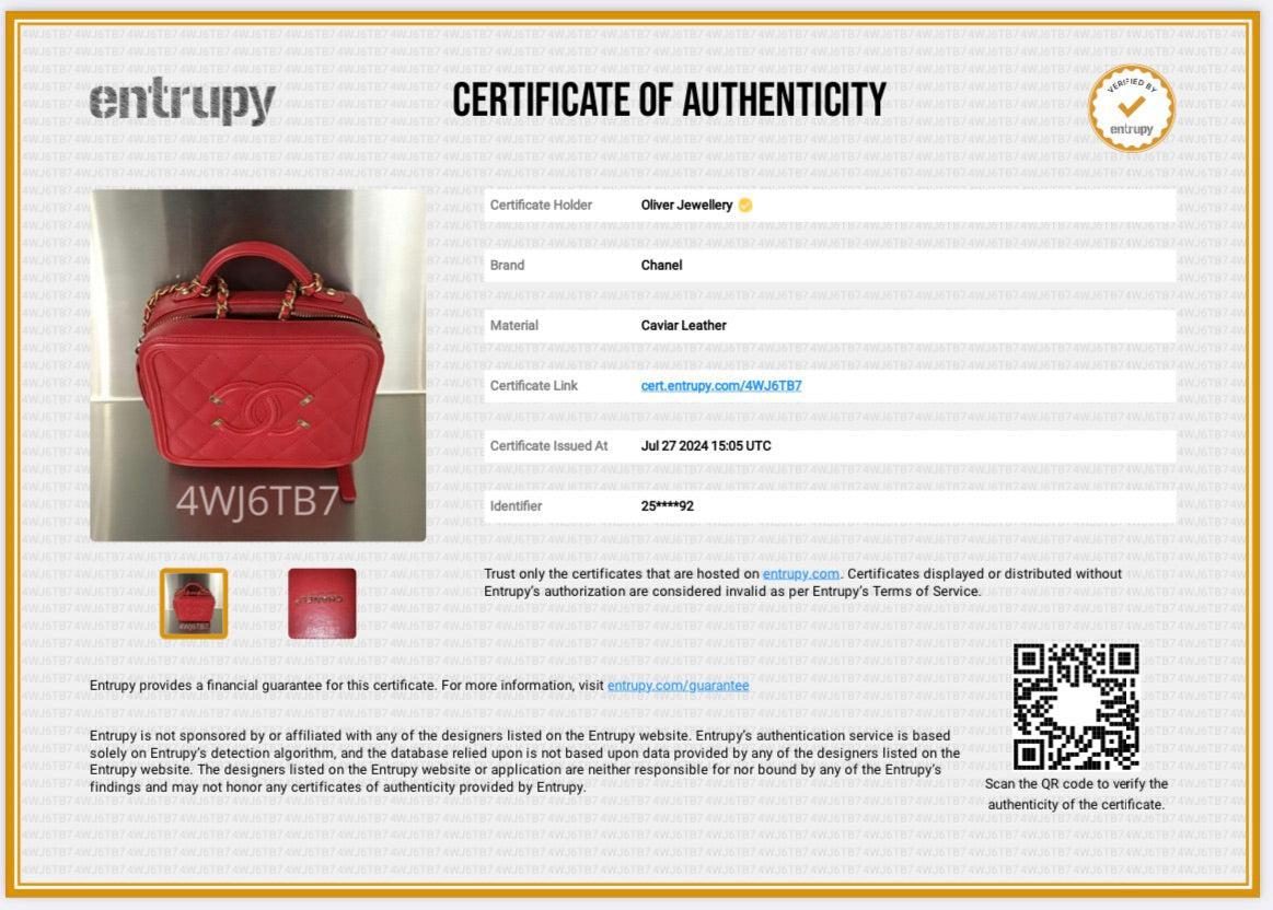 Chanel Red Quilted Caviar Leather Small CC Filigree Vanity Chain Clutch