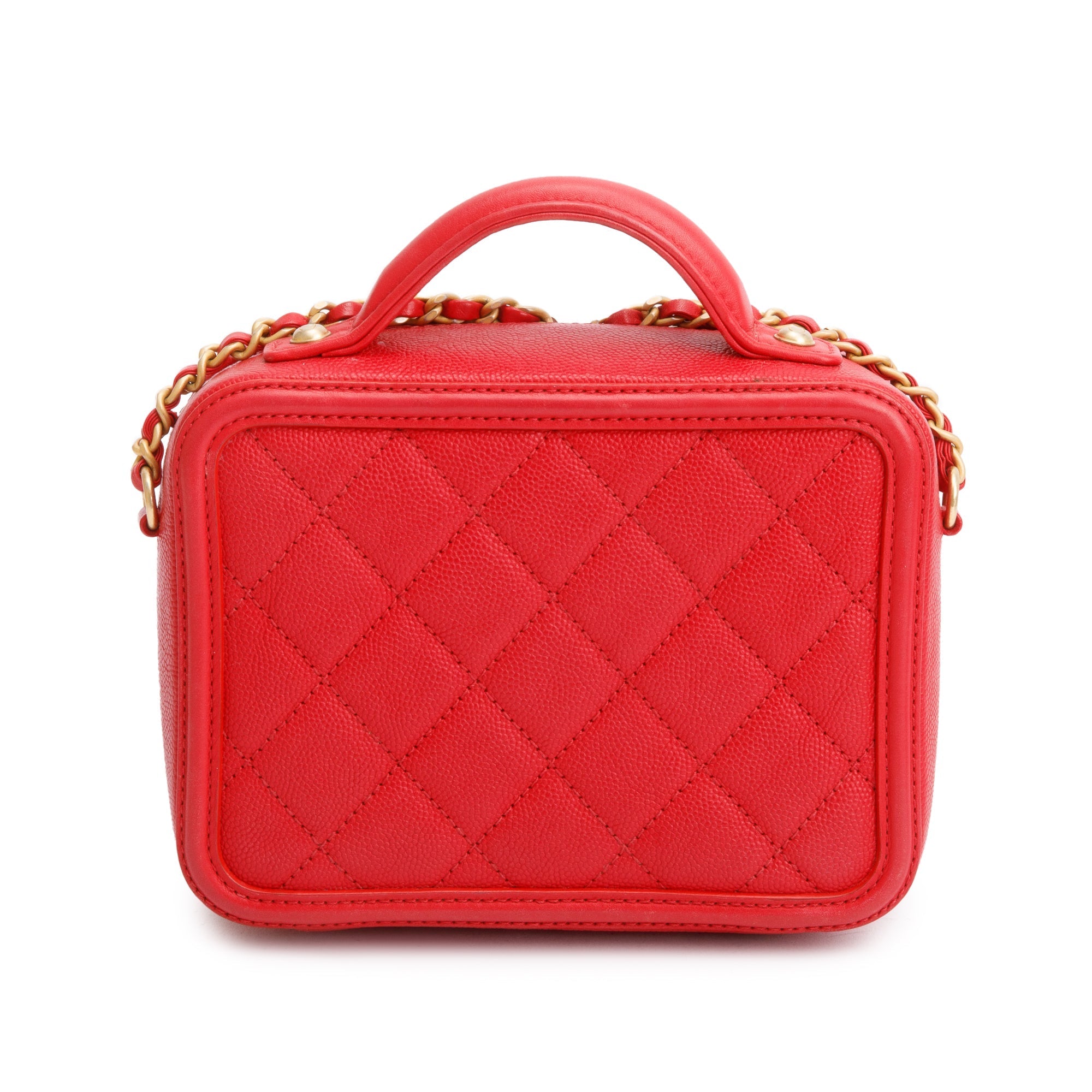 Chanel Red Quilted Caviar Leather Small CC Filigree Vanity Chain Clutch