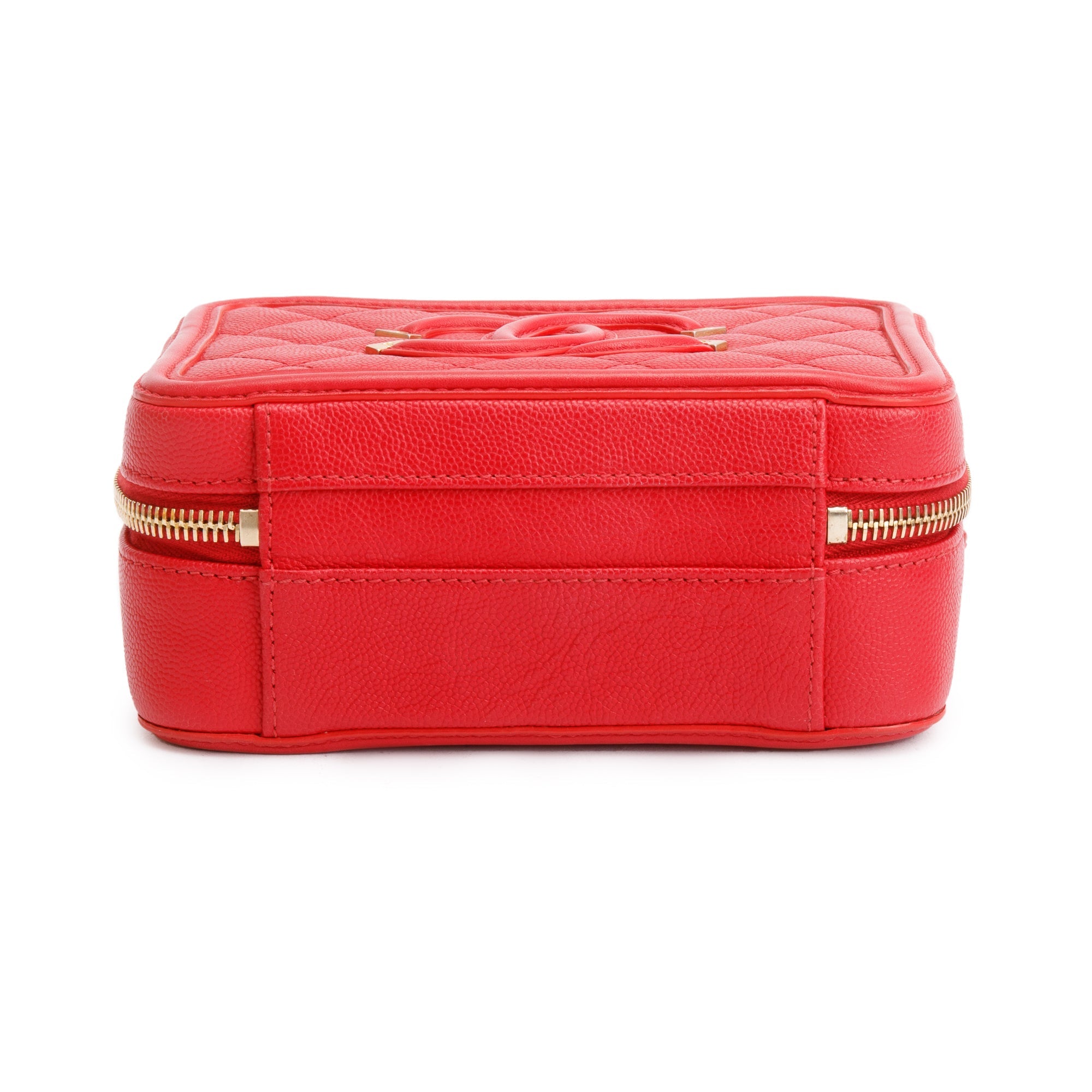 Chanel Red Quilted Caviar Leather Small CC Filigree Vanity Chain Clutch