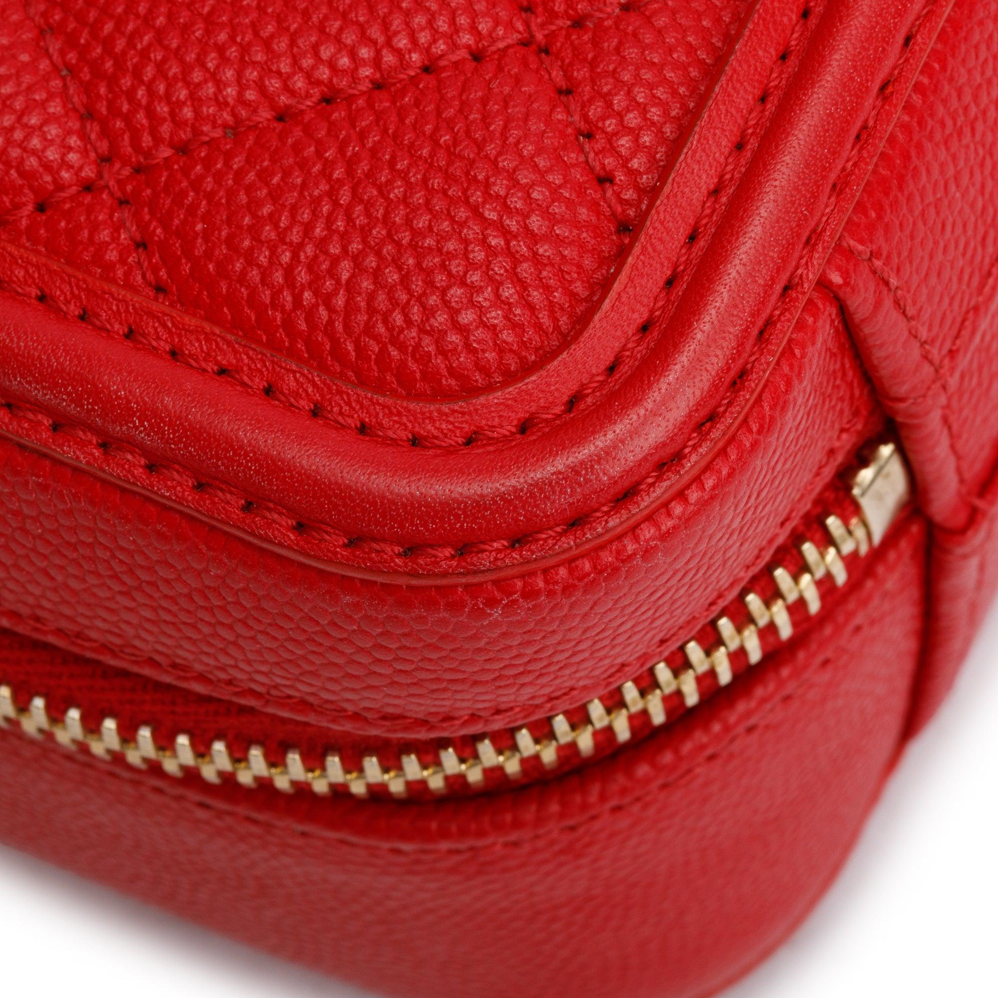 Chanel Red Quilted Caviar Leather Small CC Filigree Vanity Chain Clutch