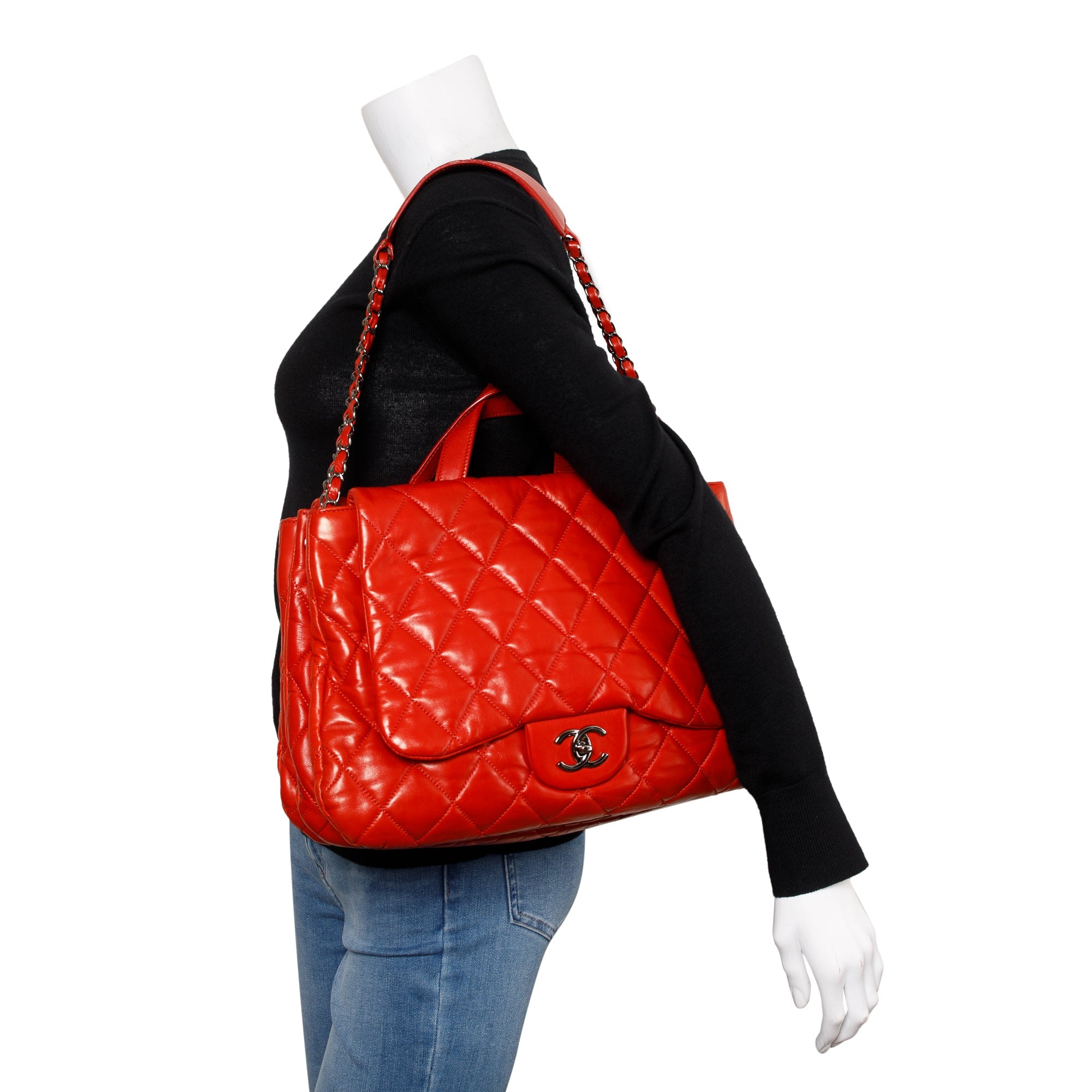 Chanel Red Quilted Lambskin Leather Chanel 3 Maxi Flap Bag w/ Authenticity Card