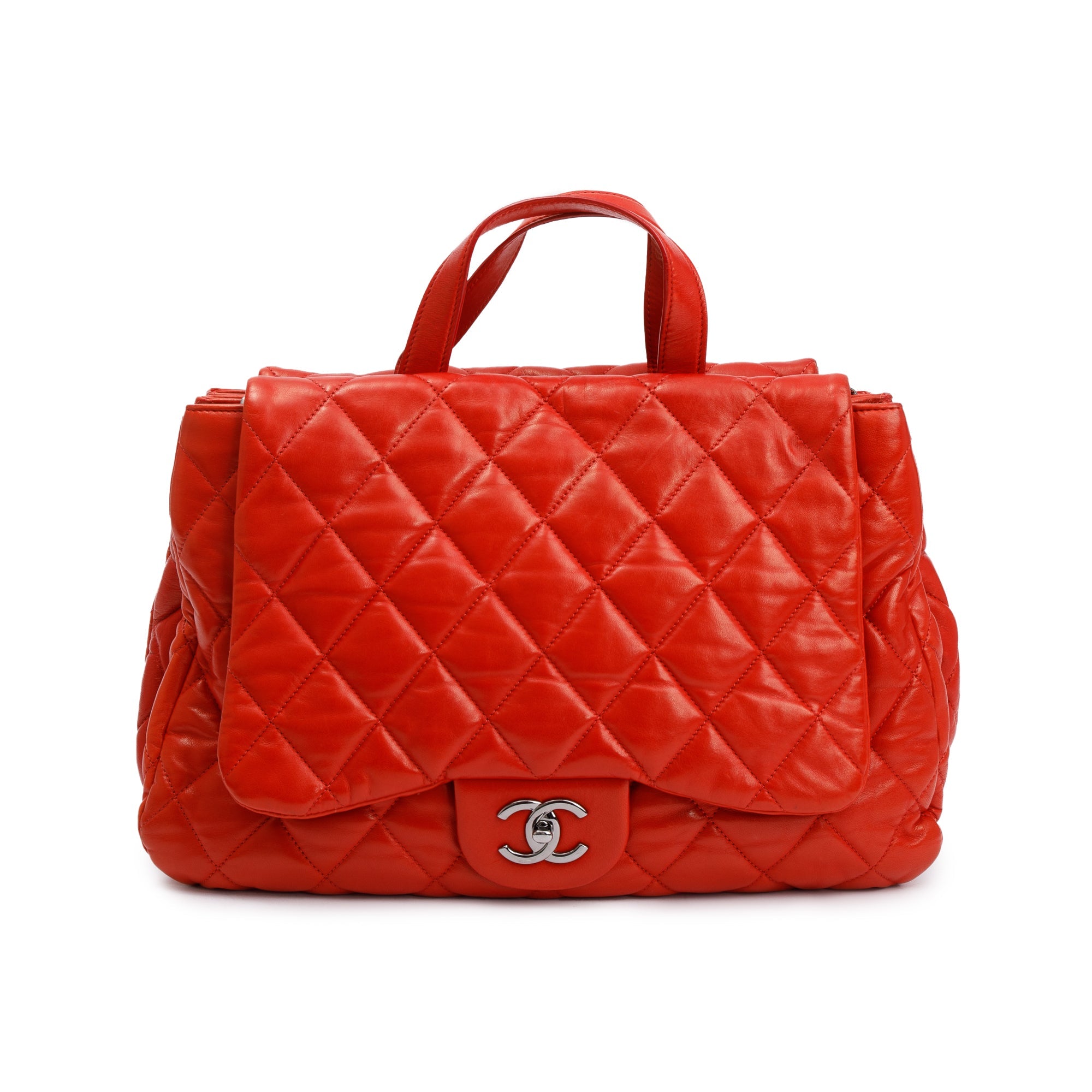 Chanel Red Quilted Lambskin Leather Chanel 3 Maxi Flap Bag w/ Authenticity Card