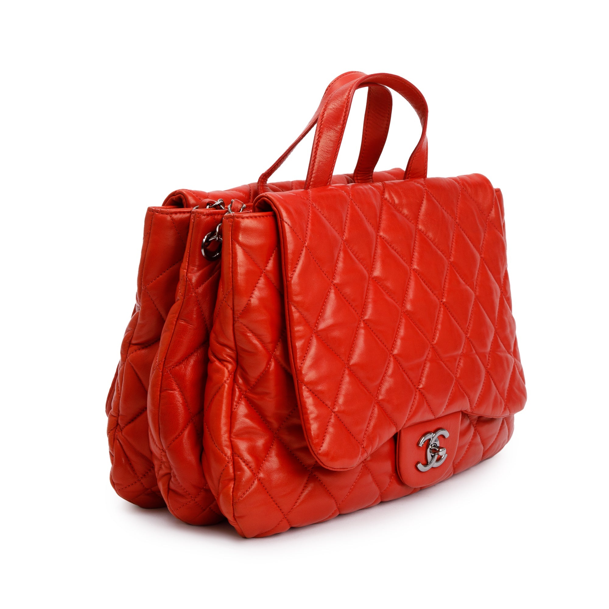 Chanel Red Quilted Lambskin Leather Chanel 3 Maxi Flap Bag w/ Authenticity Card