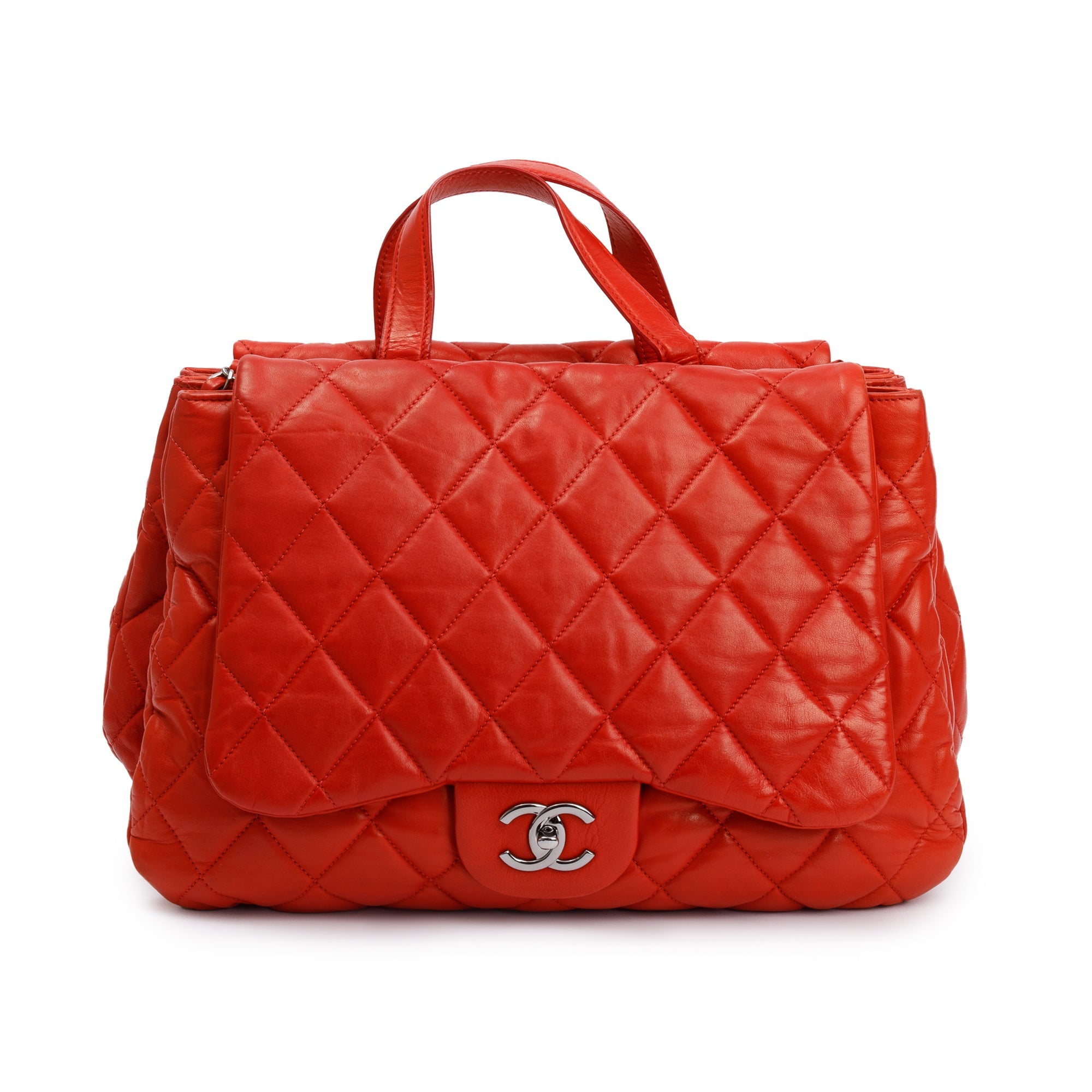 Chanel Red Quilted Lambskin Leather Chanel 3 Maxi Flap Bag w/ Authenticity Card