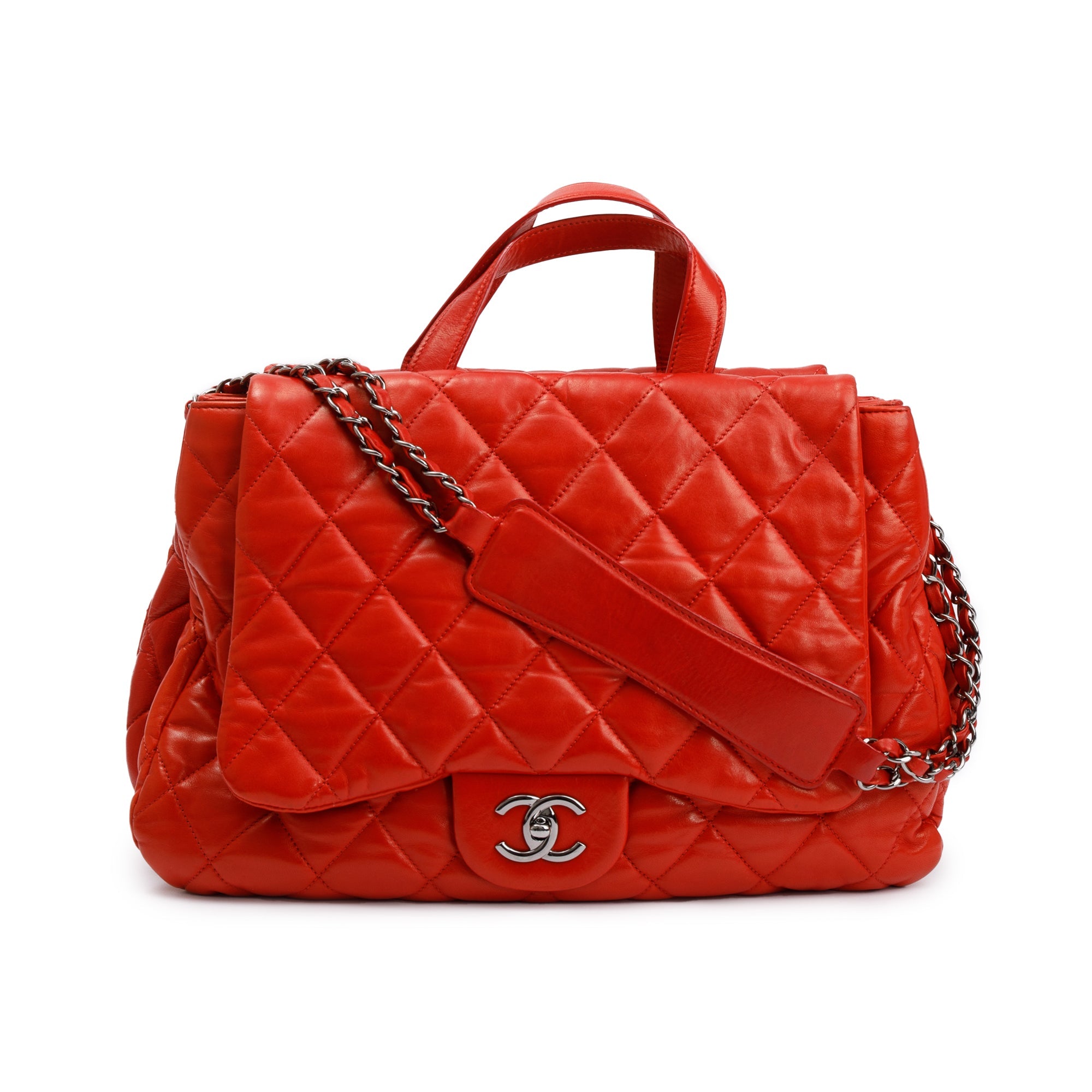 Chanel Red Quilted Lambskin Leather Chanel 3 Maxi Flap Bag w/ Authenticity Card