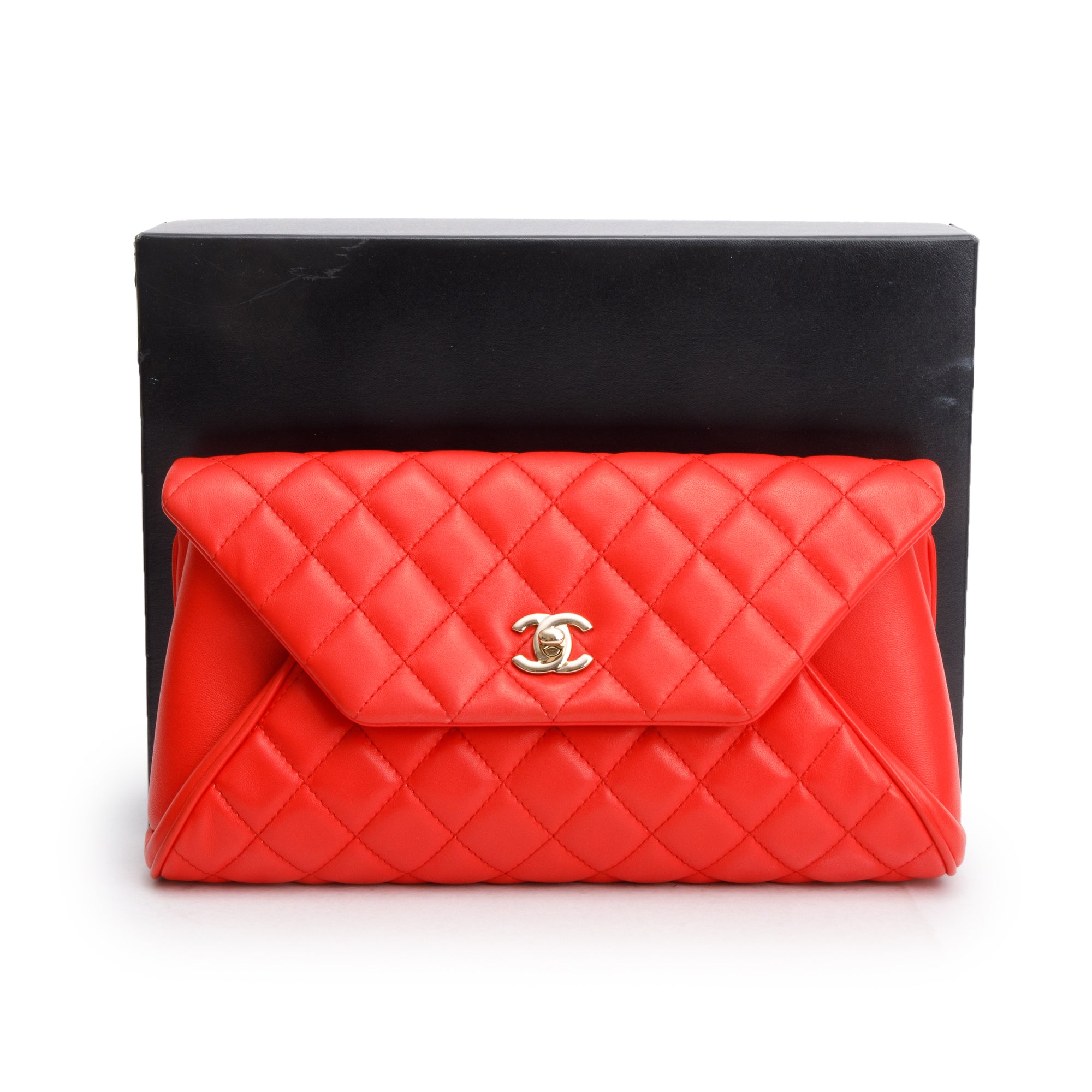 Chanel Red Quilted Lambskin Leather Fold Up Again Clutch w/ Box