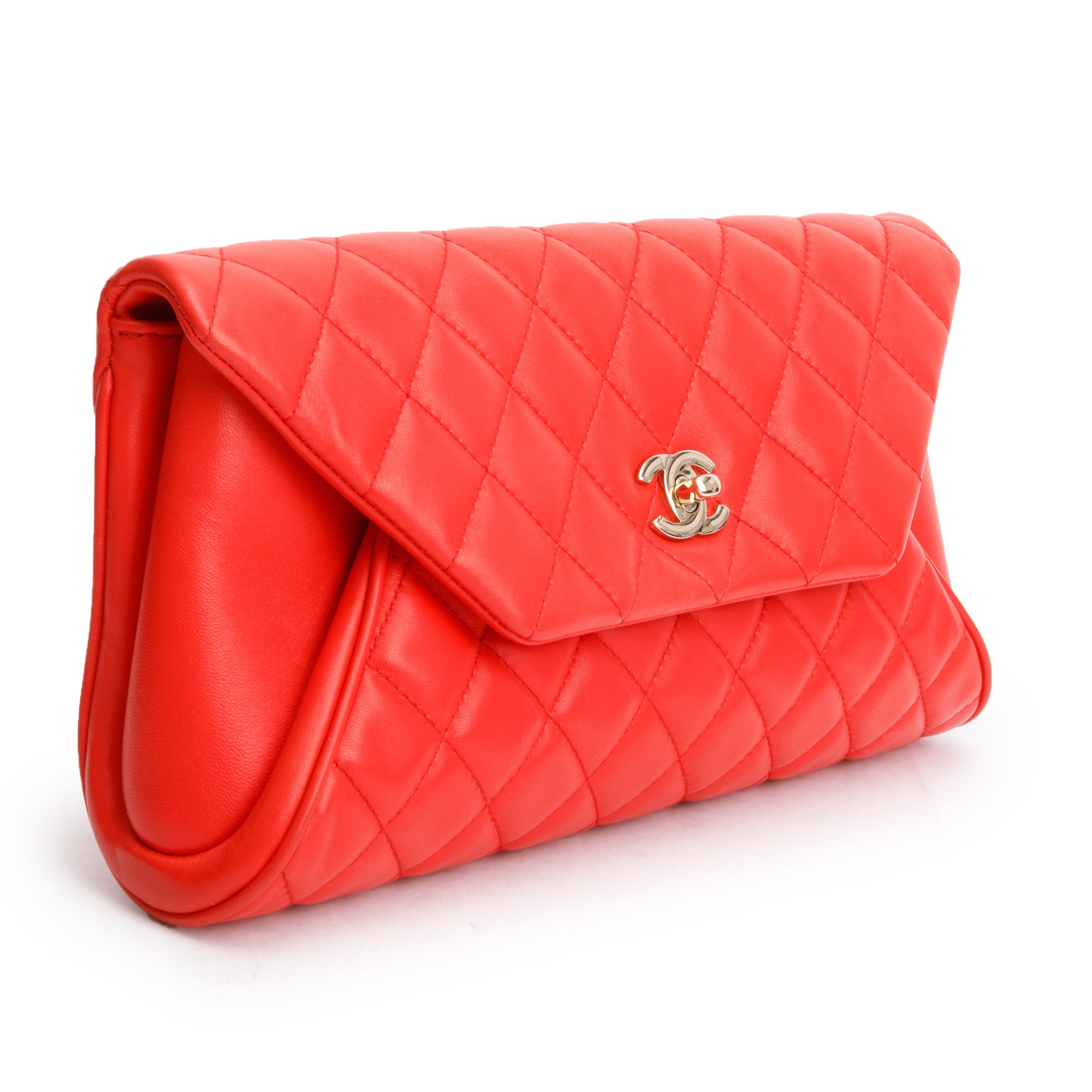 Chanel Red Quilted Lambskin Leather Fold Up Again Clutch w/ Box