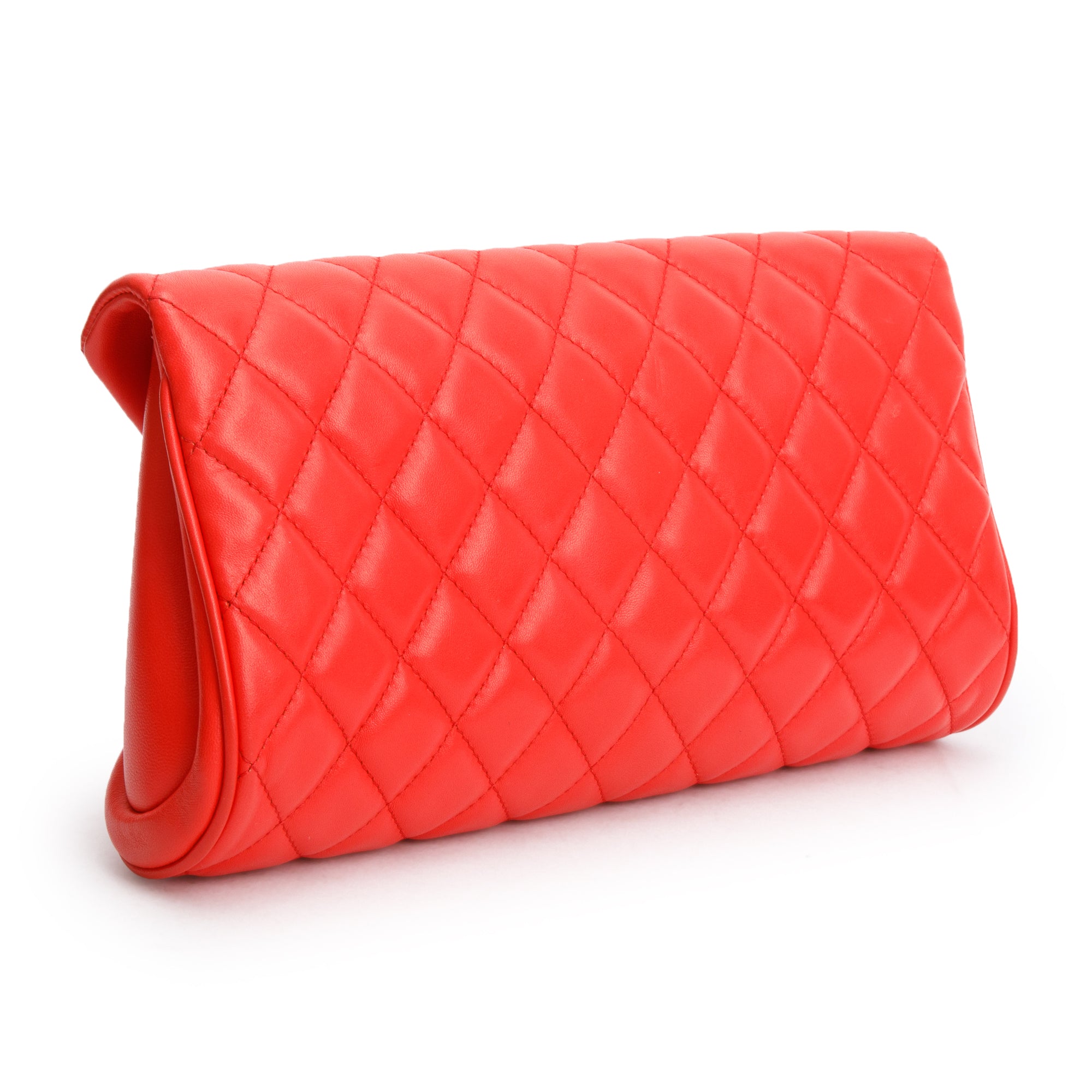 Chanel Red Quilted Lambskin Leather Fold Up Again Clutch w/ Box