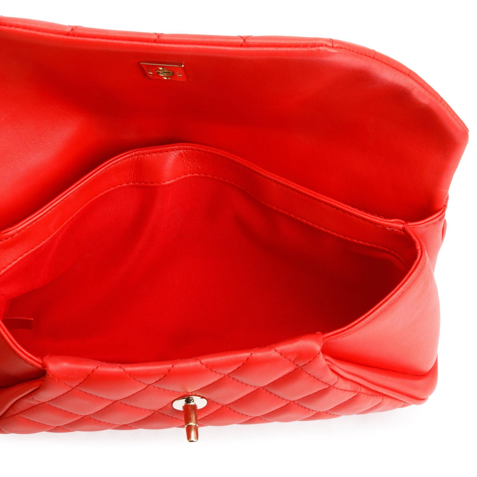 Chanel Red Quilted Lambskin Leather Fold Up Again Clutch w/ Box