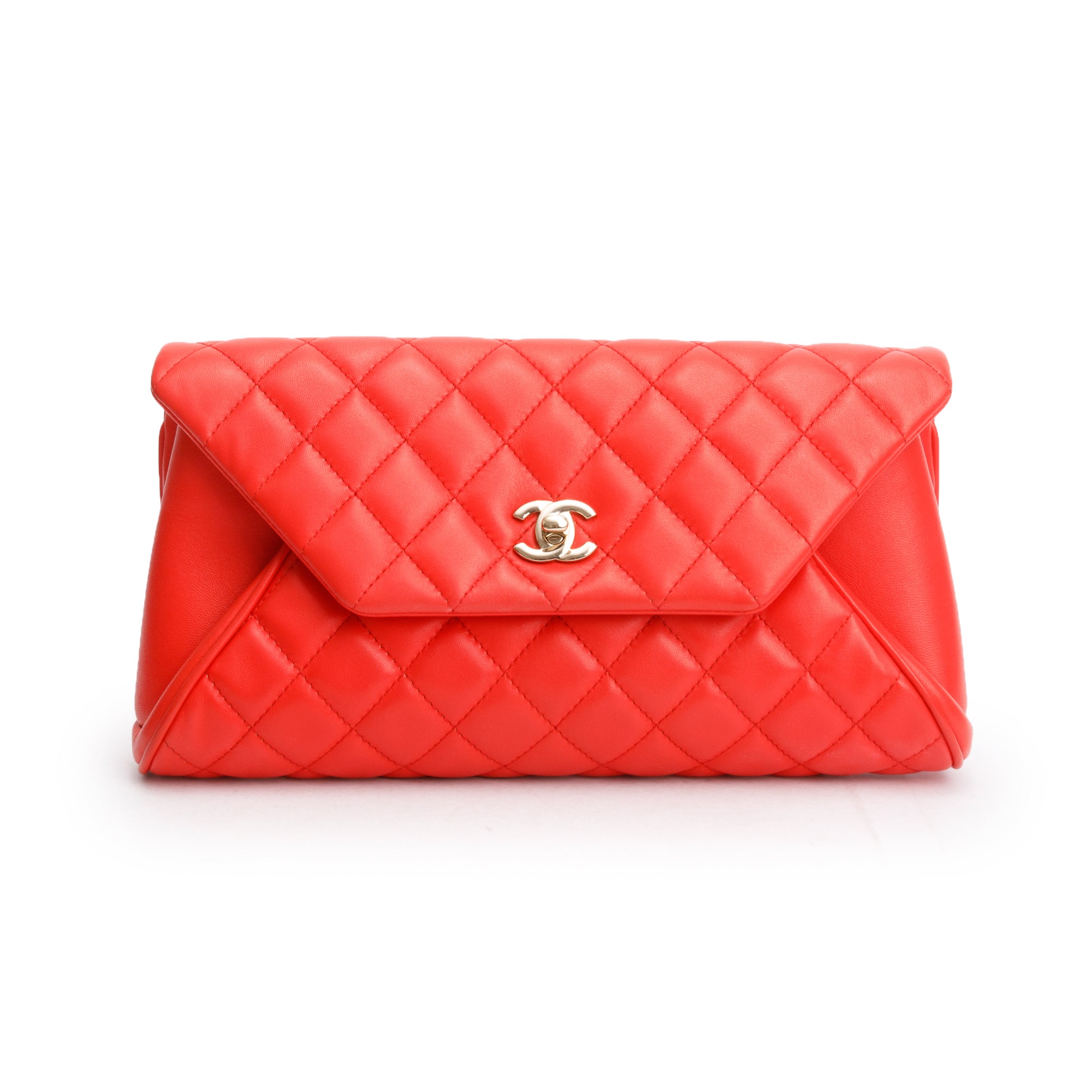 Chanel Red Quilted Lambskin Leather Fold Up Again Clutch w/ Box