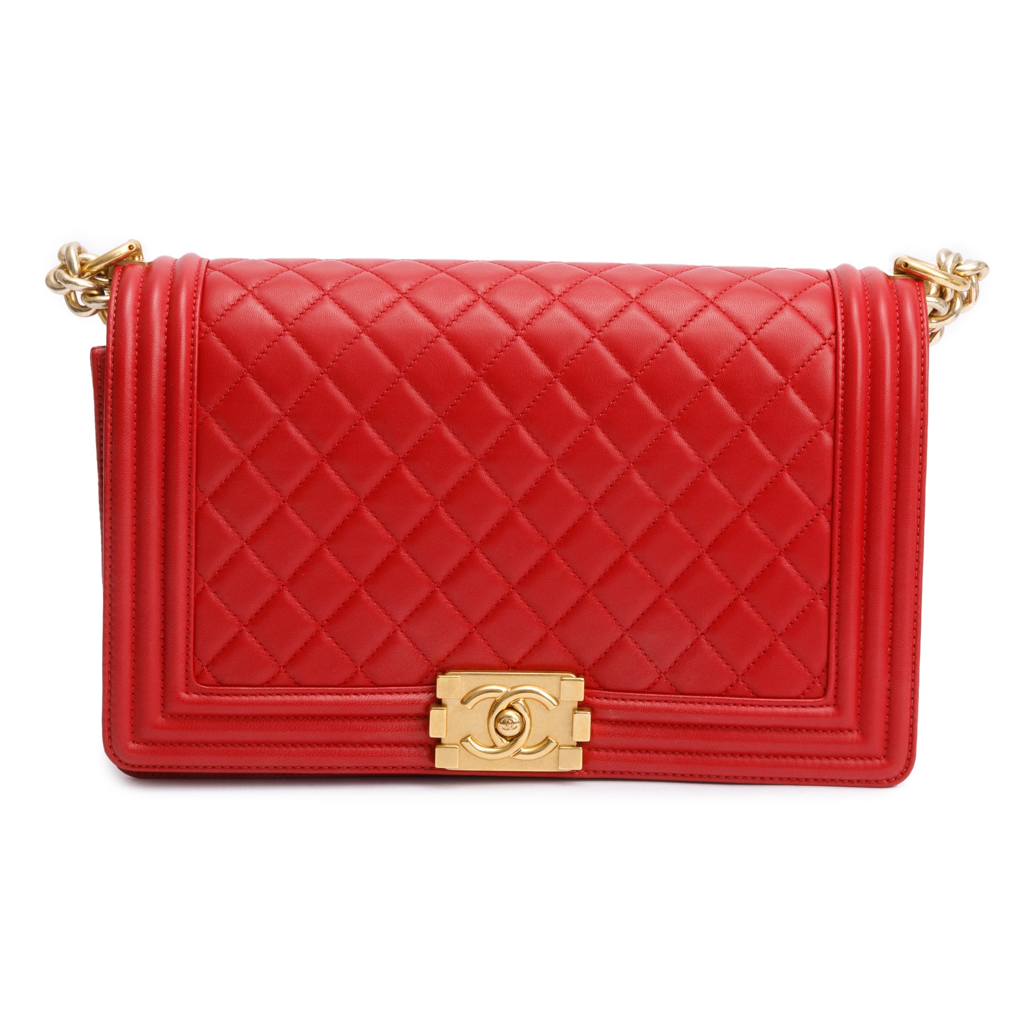 Chanel Red Quilted Lambskin Leather Large Boy Bag w/ Box & Authenticity Card
