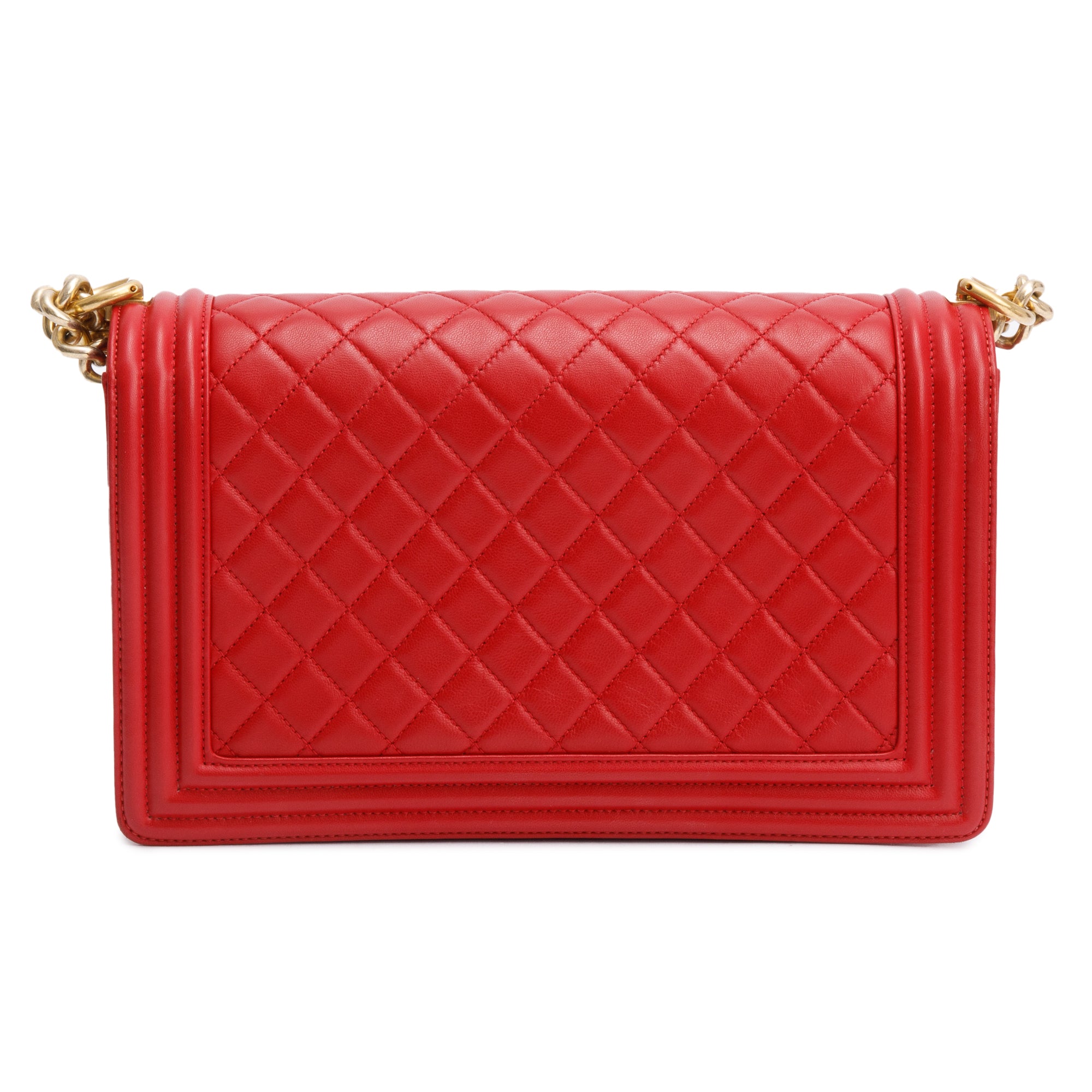 Chanel Red Quilted Lambskin Leather Large Boy Bag w/ Box & Authenticity Card