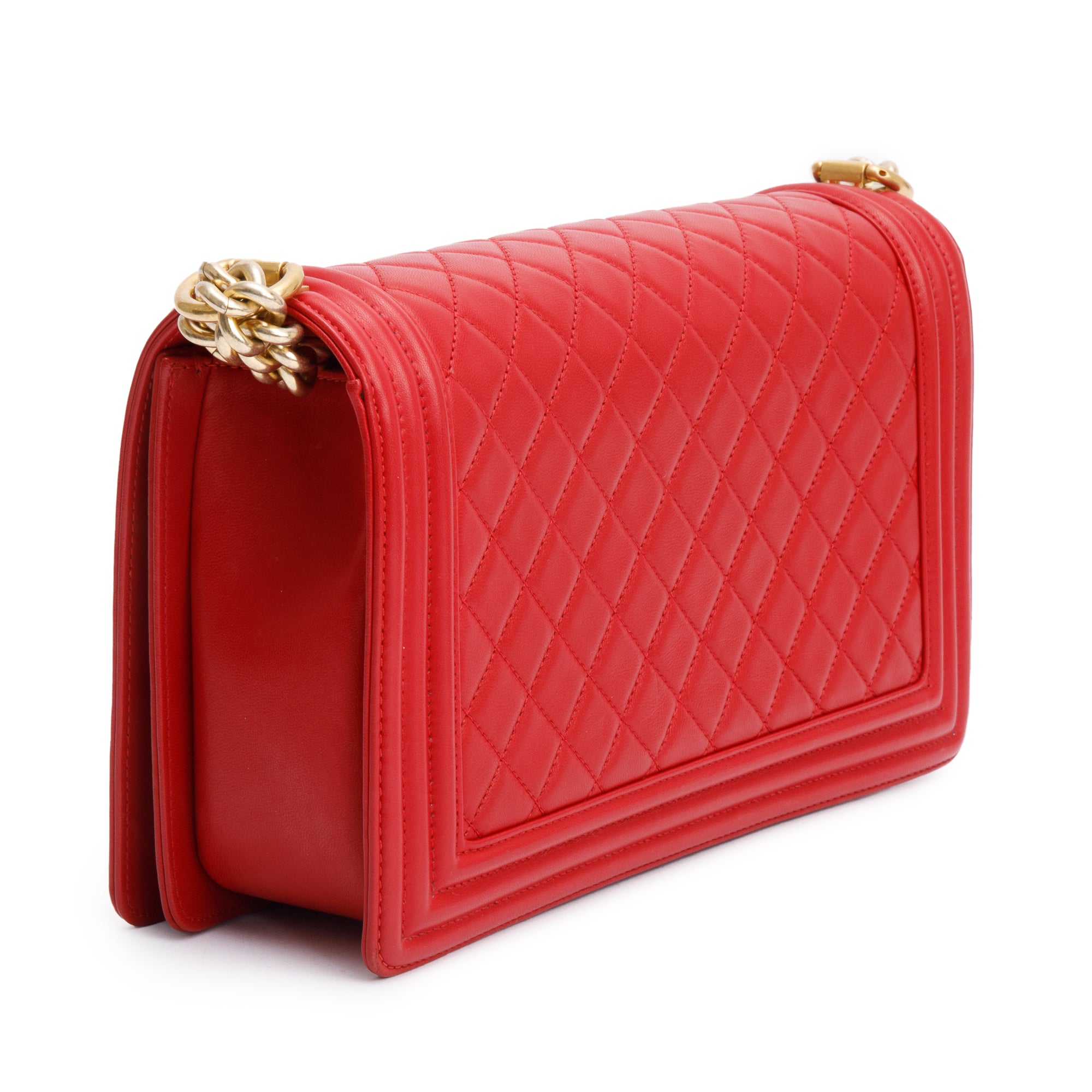 Chanel Red Quilted Lambskin Leather Large Boy Bag w/ Box & Authenticity Card