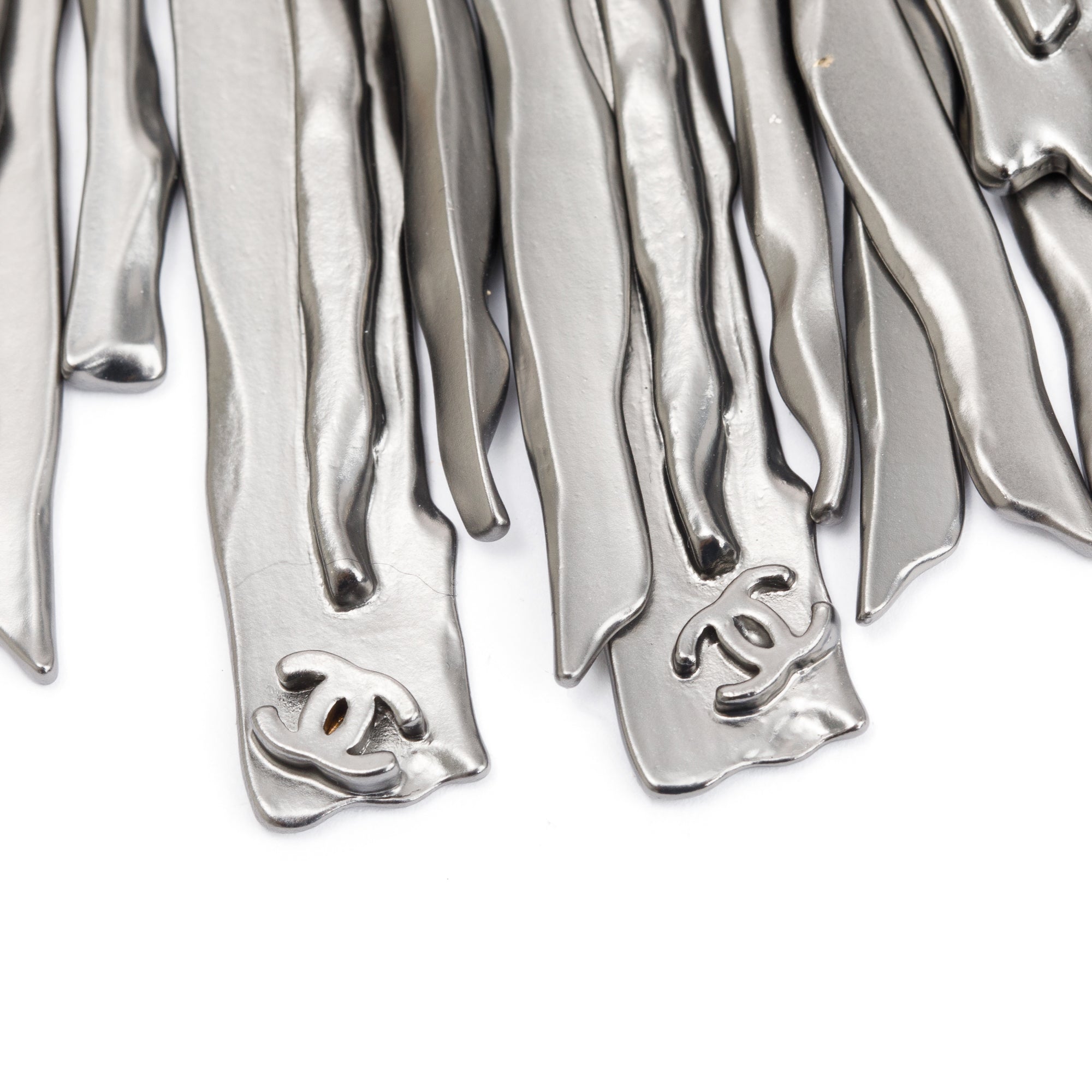 Chanel Ruthenium Faux Fur & Tweed Chainmail & CC Logo Fringe Necklace w/ Box