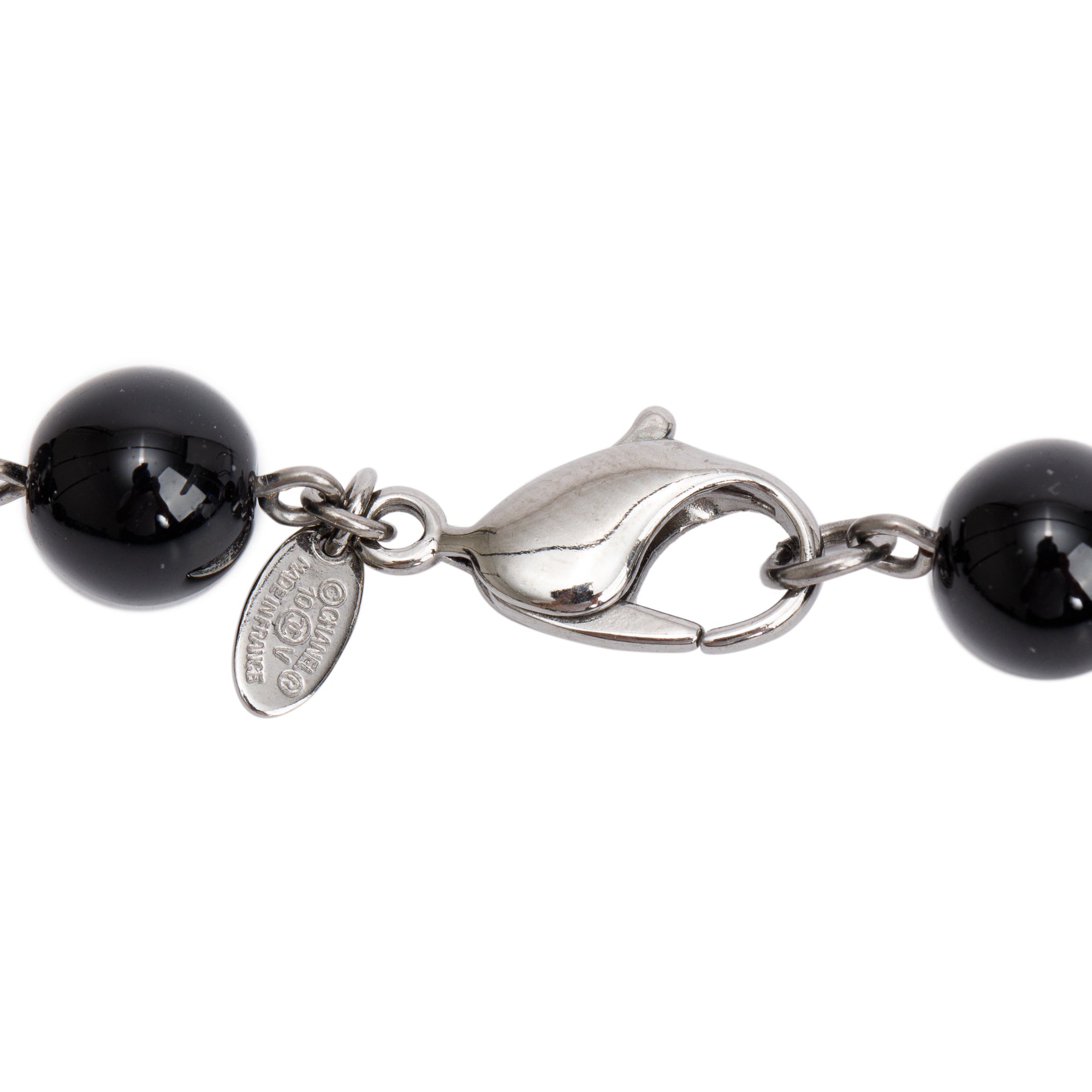 Chanel Ruthenium-Plated Faux Pearl & Resin Bead CC Long Station Necklace