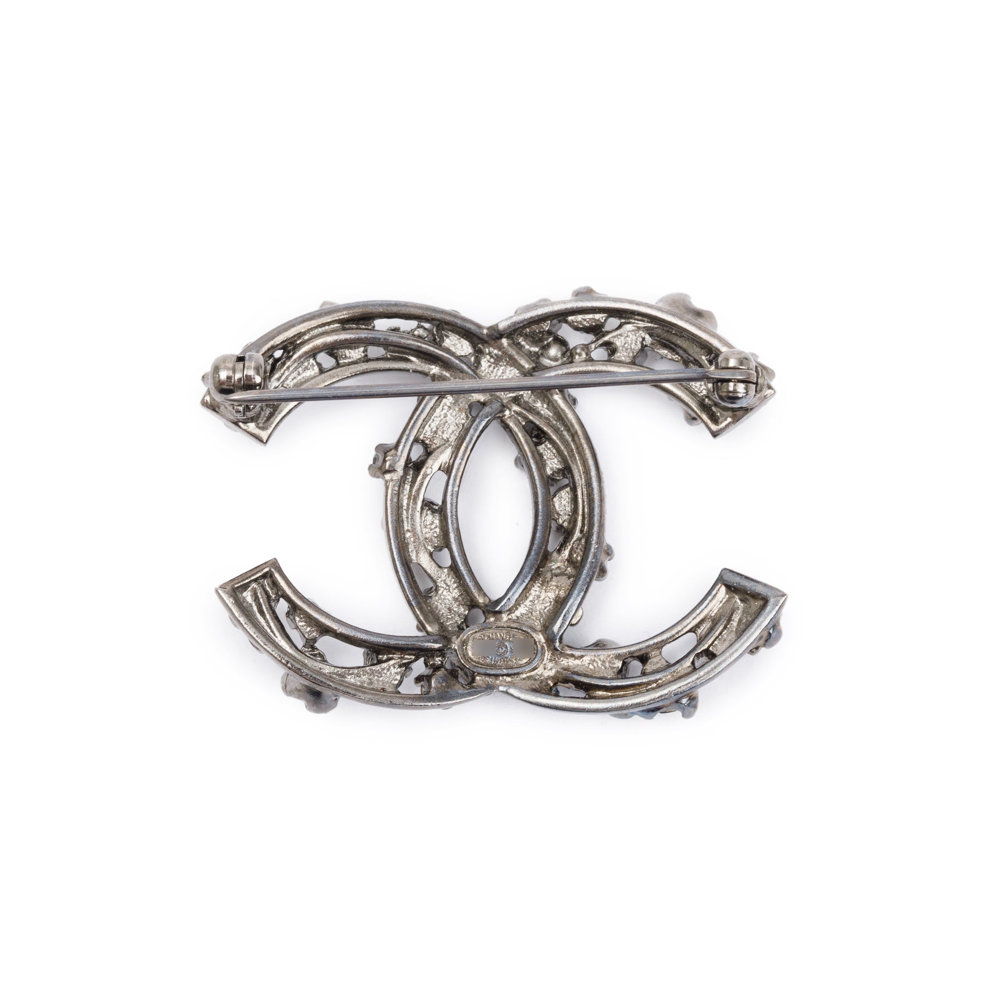 Chanel Ruthenium Plated Strass CC Brooch