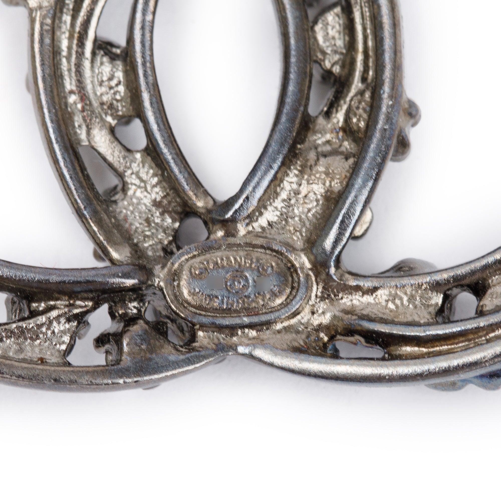 Chanel Ruthenium Plated Strass CC Brooch
