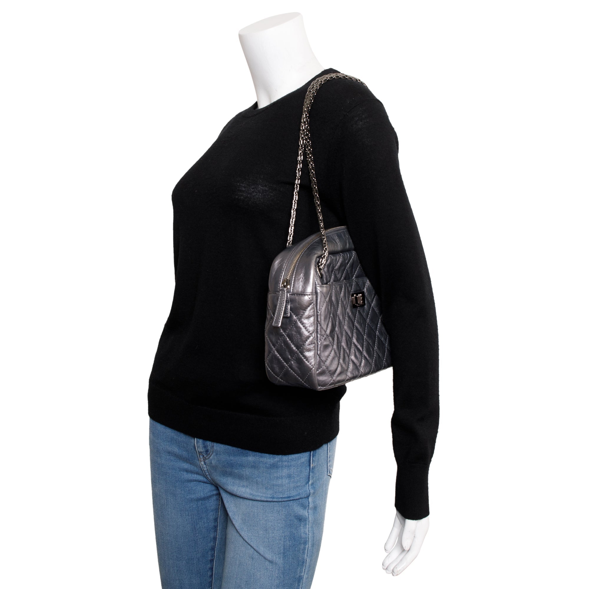 Chanel Silver Aged Calfskin Leather Medium Reissue Camera Bag w/ Authenticity Card