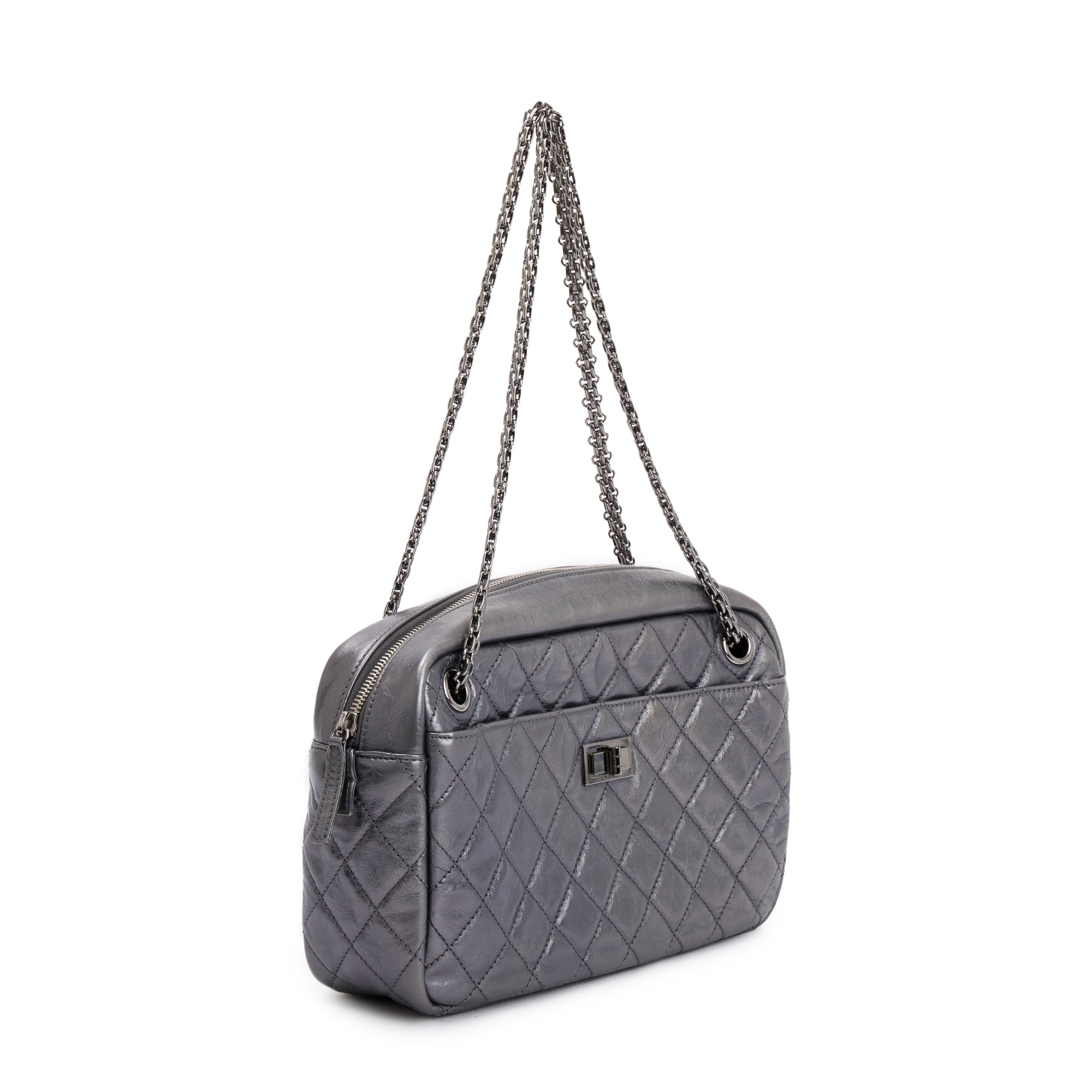 Chanel Silver Aged Calfskin Leather Medium Reissue Camera Bag w/ Authenticity Card