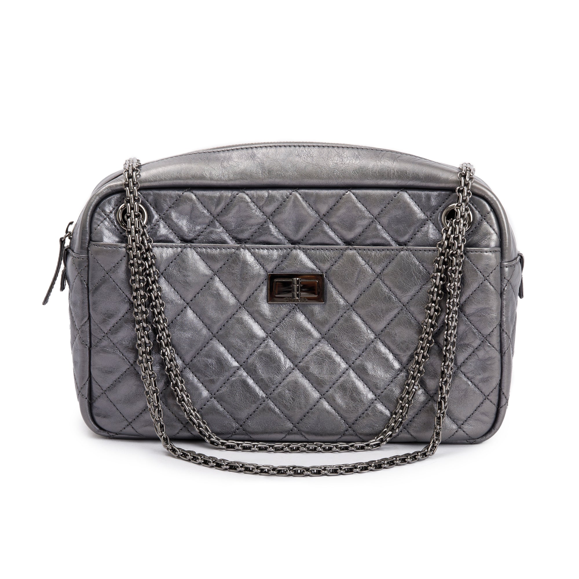 Chanel Silver Aged Calfskin Leather Medium Reissue Camera Bag w/ Authenticity Card