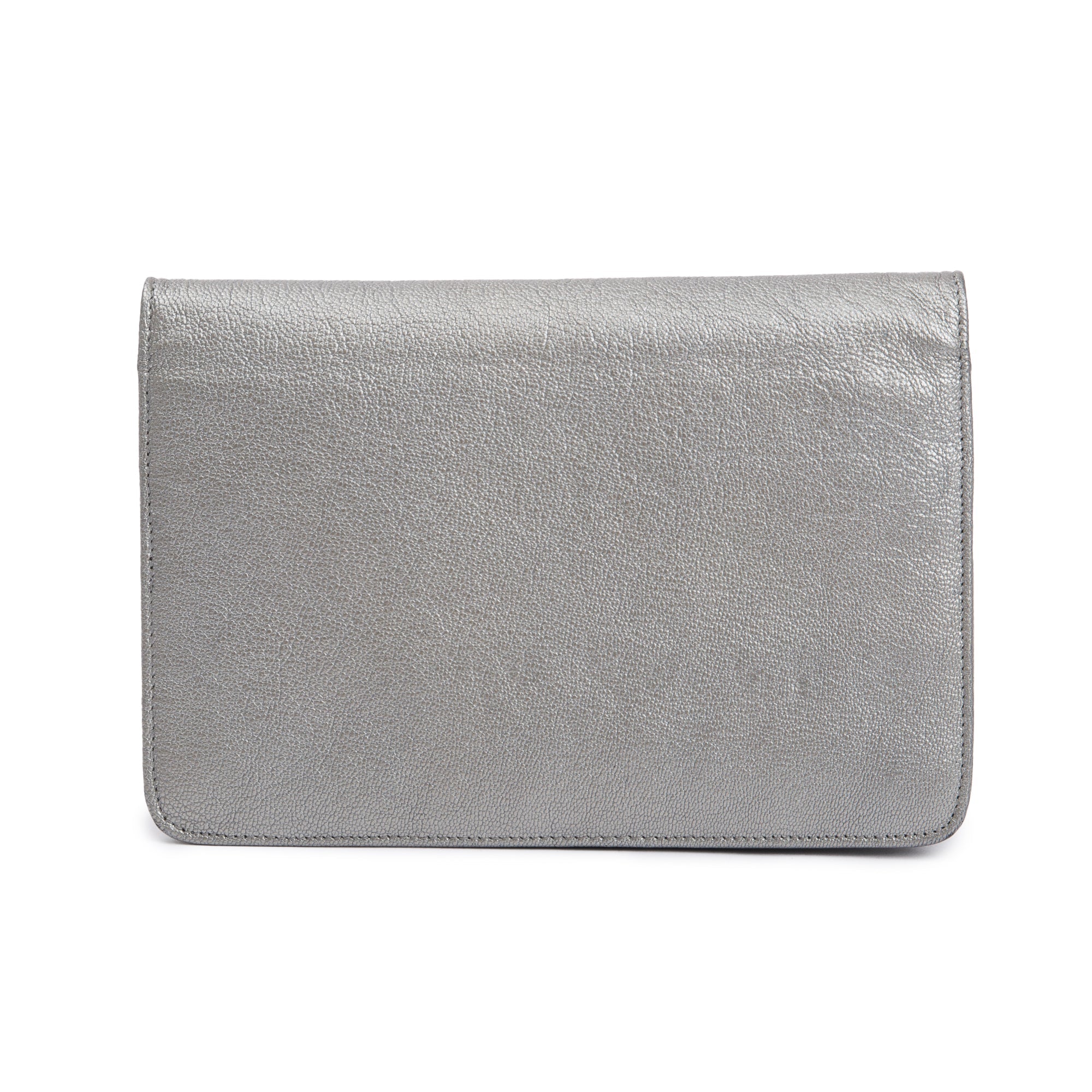 Chanel Silver Calfskin Leather CC Wallet on Chain w/ Box