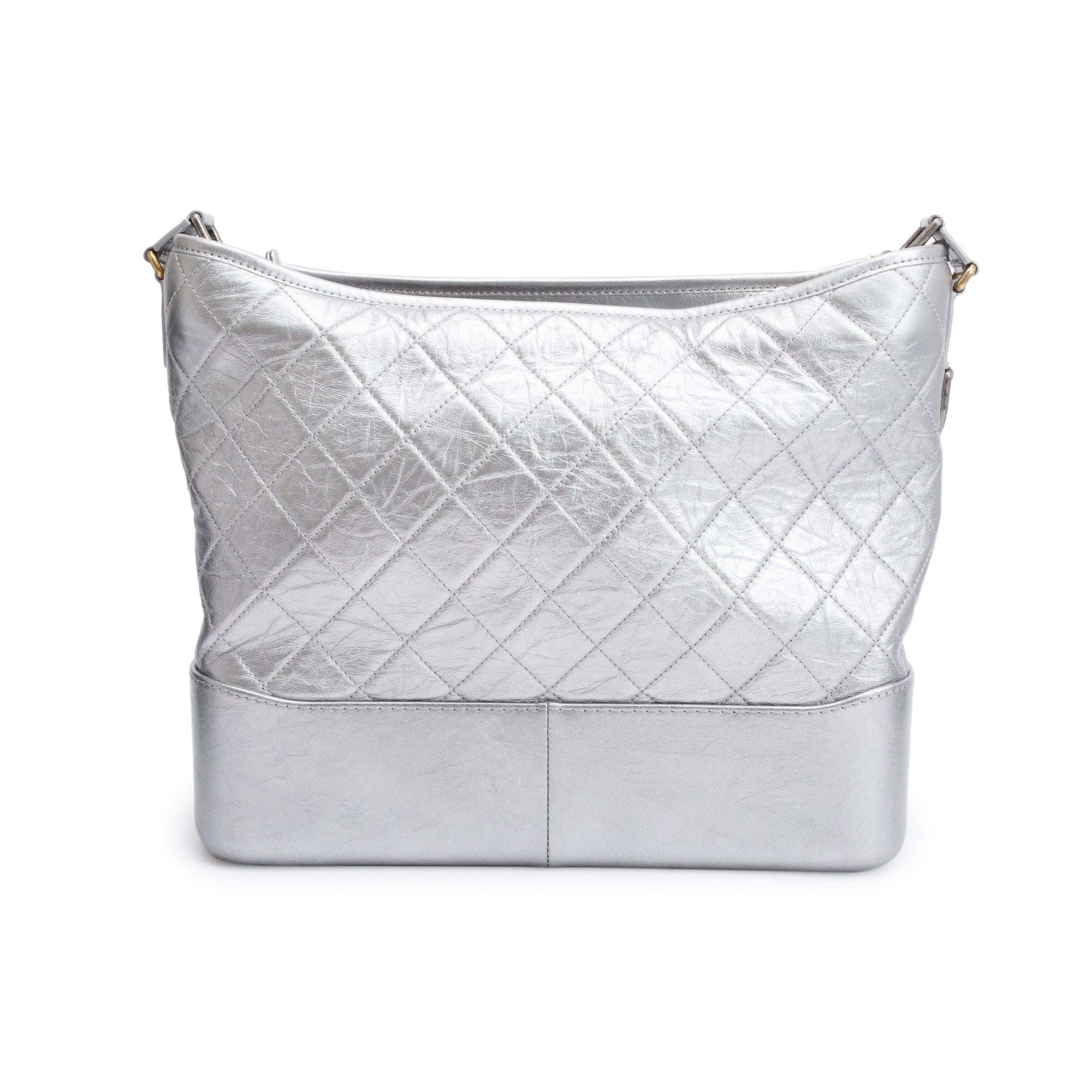 Chanel Silver Metallic Aged Calfskin Leather Large Gabrielle Hobo w/ Authenticity Card