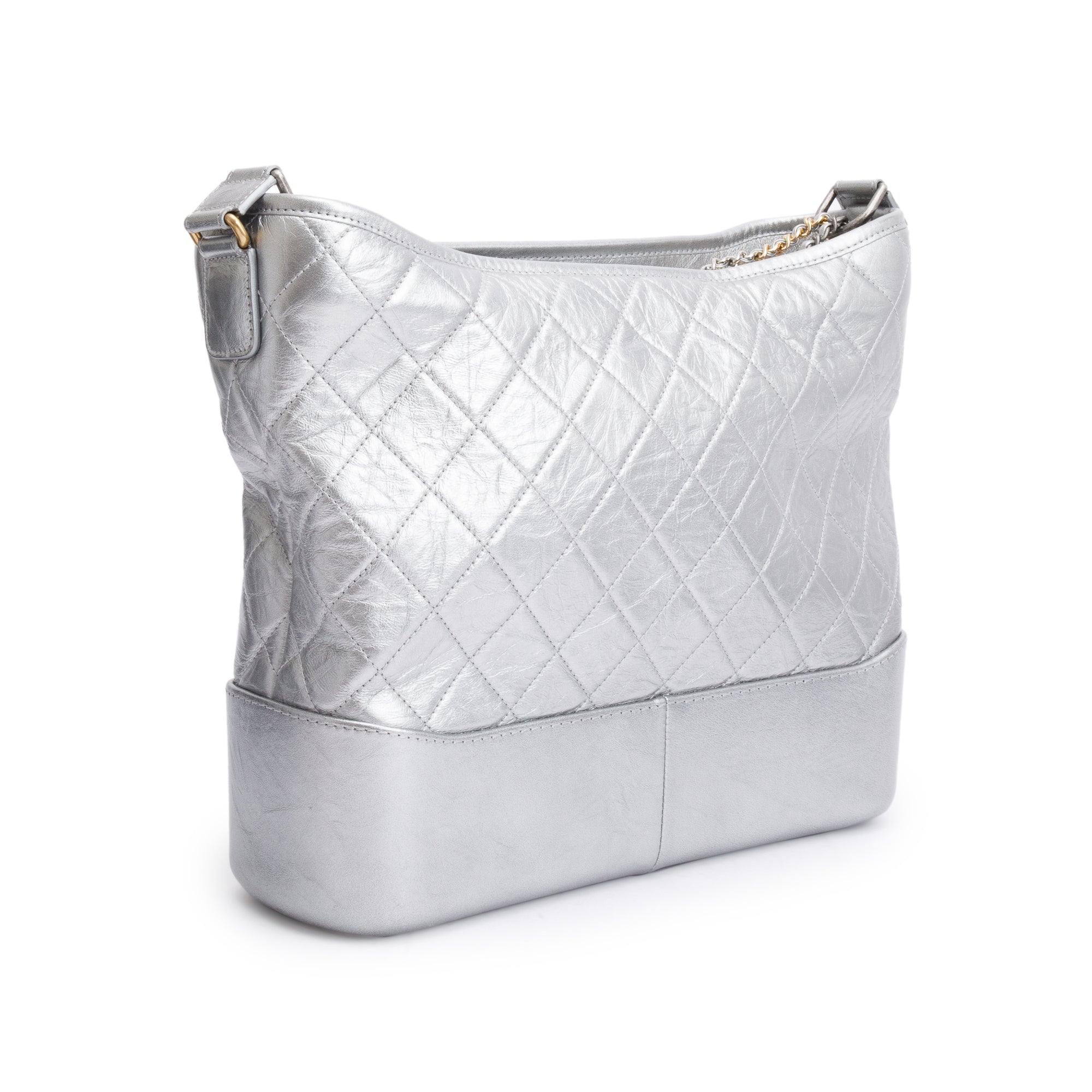 Chanel Silver Metallic Aged Calfskin Leather Large Gabrielle Hobo w/ Authenticity Card