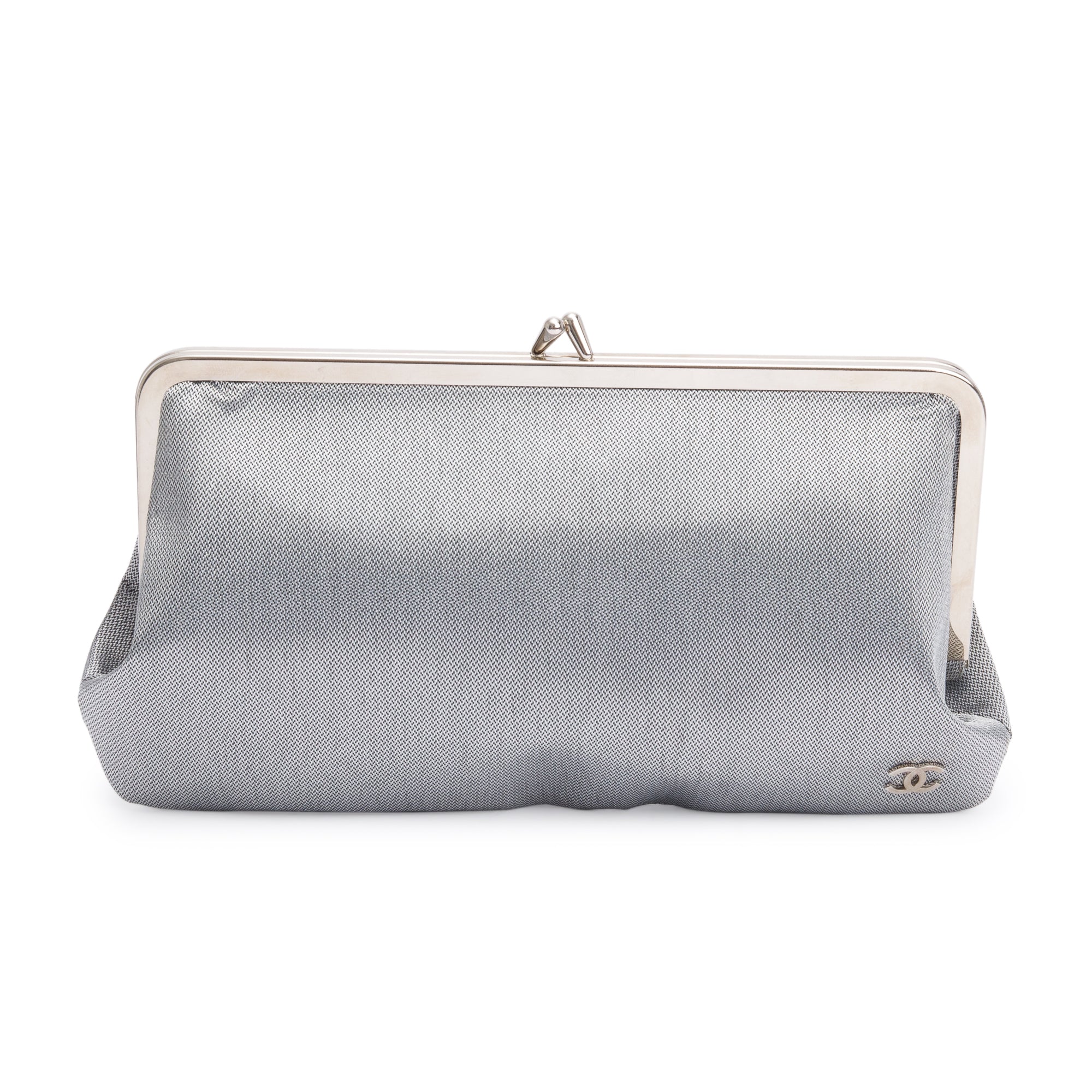 Chanel Silver Nylon CC Kisslock Frame Clutch