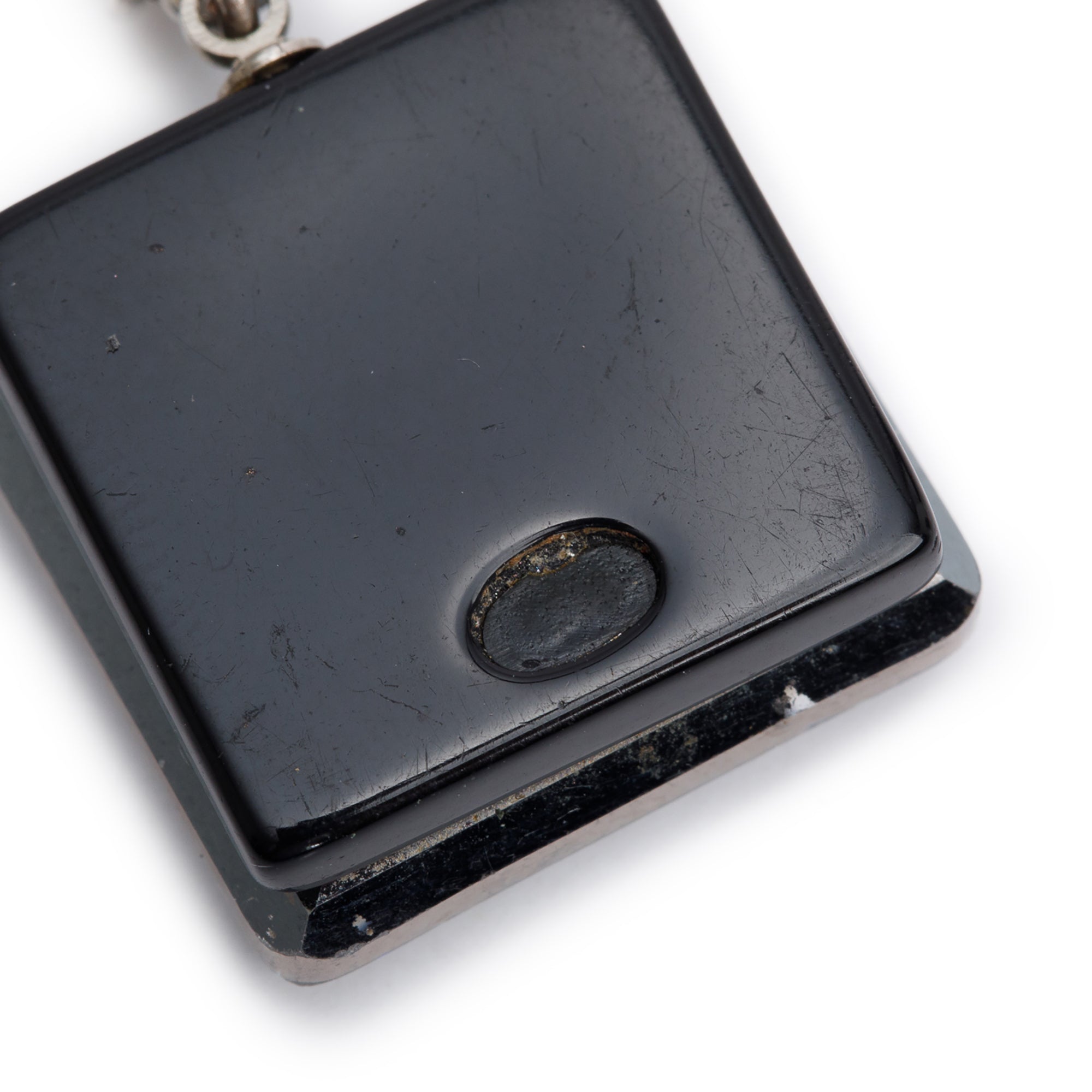 Chanel Silver-Plated CC Crystal Square Pendant Necklace w/ Box