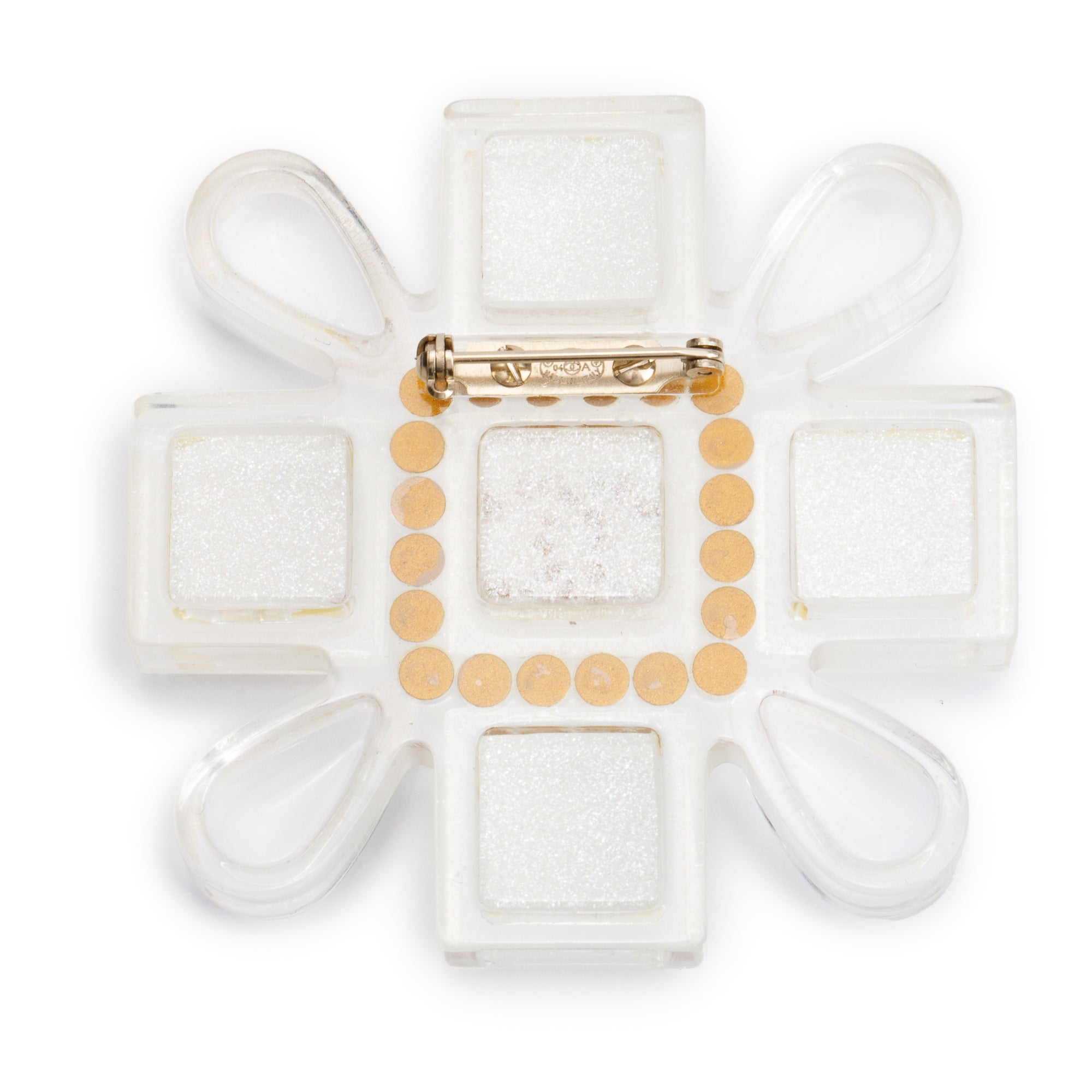 Chanel Silver Plated Clear Resin & Strass CC Cross Brooch