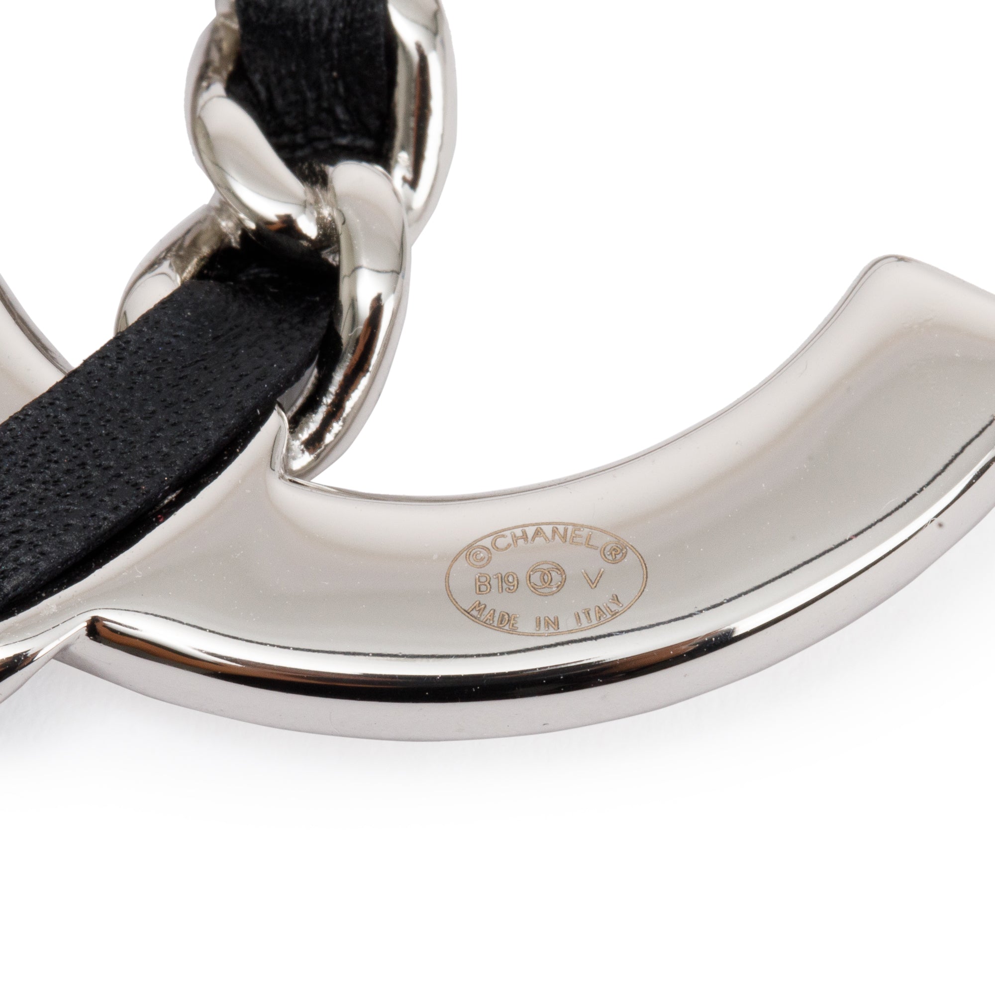 Chanel Silver Plated Leather & Strass CC Brooch w/ Box