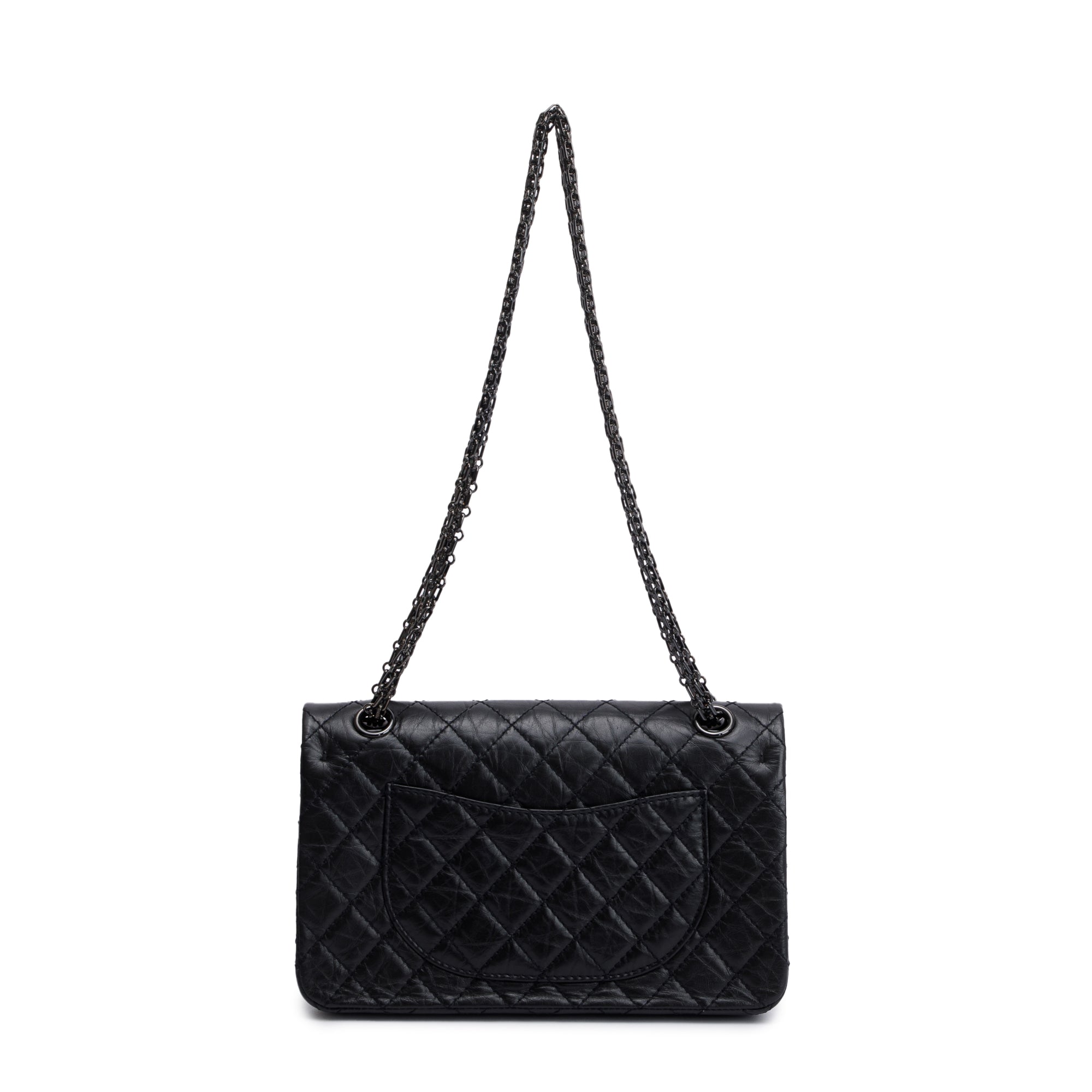 Chanel So Black Calfskin Leather 2.55 Reissue 225 Double Flap Bag w/ Box & Authenticity Card
