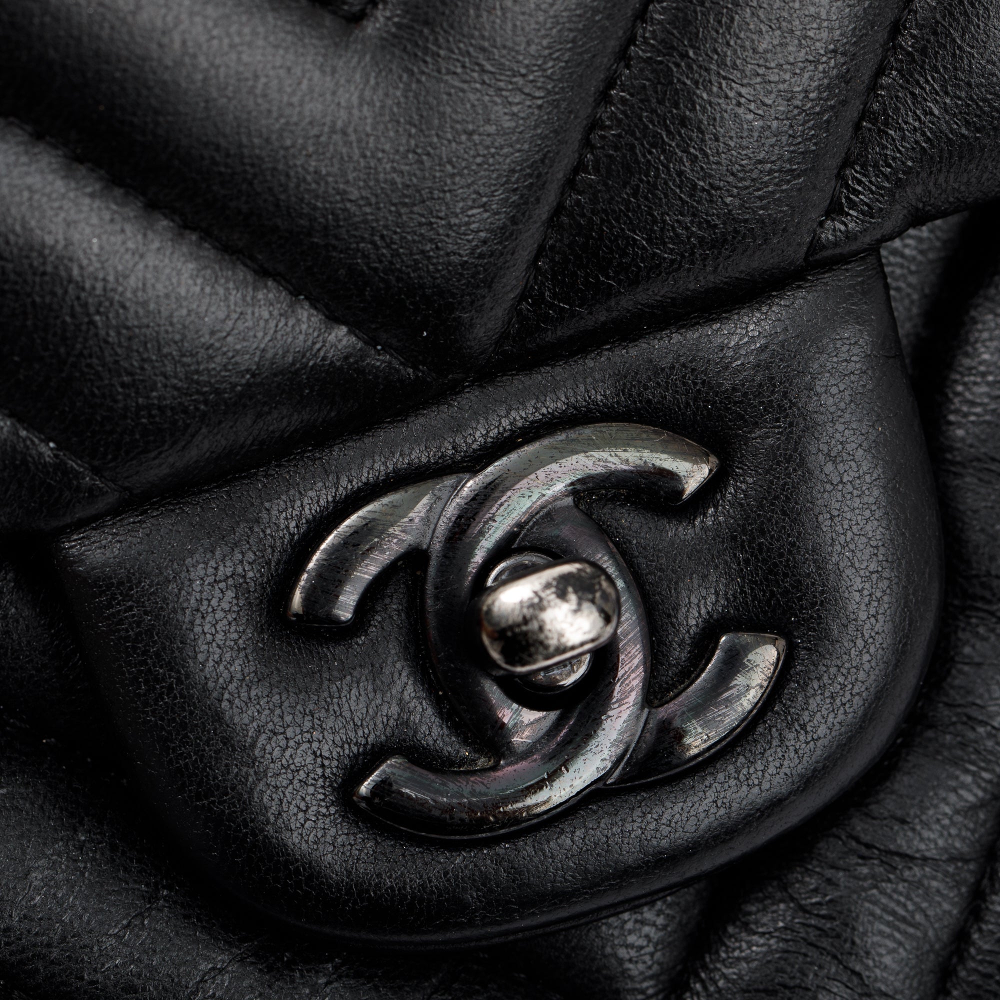 Chanel So Black Chevron Calfskin Leather Classic Medium Double Flap Bag