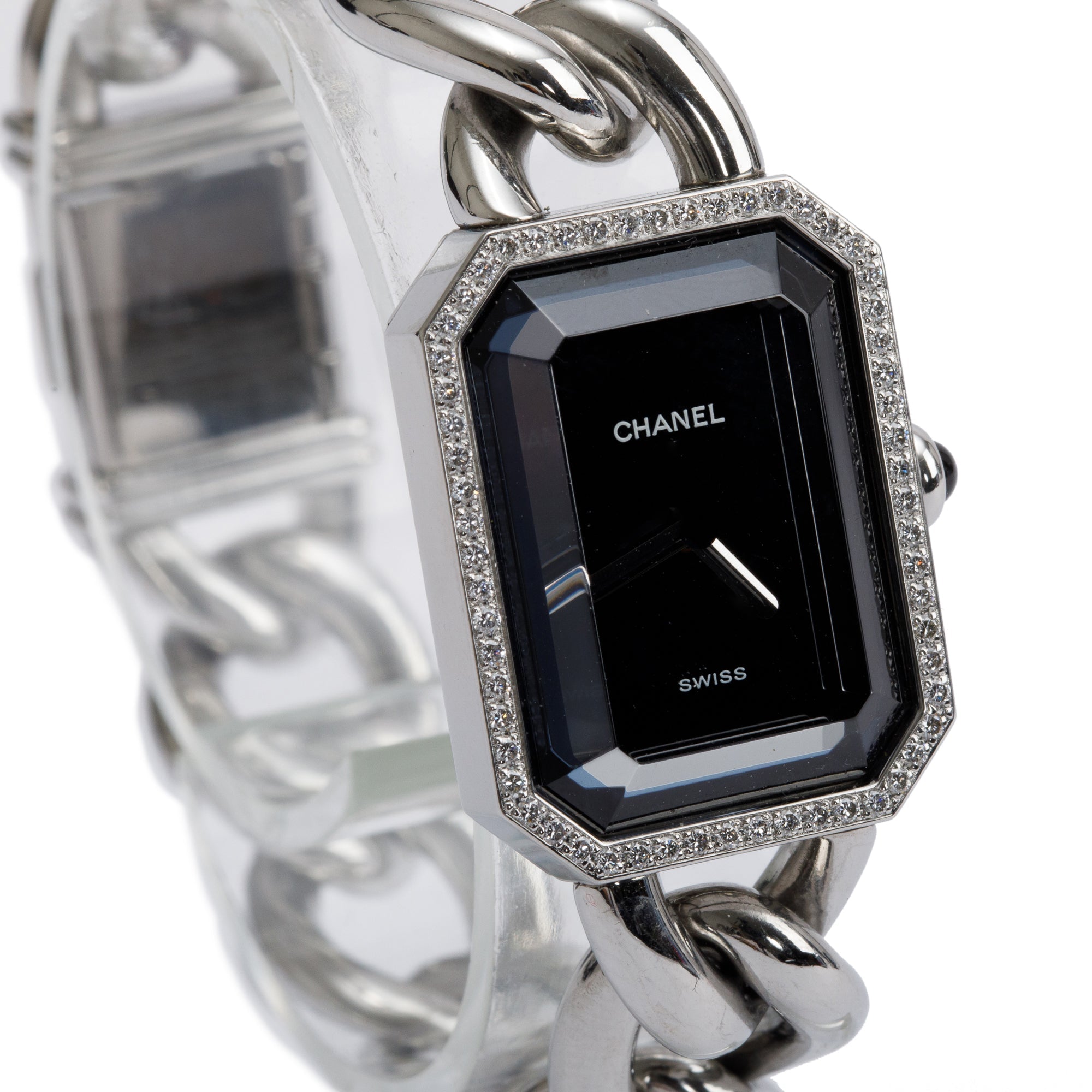 Chanel Stainless Steel Diamond Bezel Premiere Gourmette Watch H7020 w/ Box & Papers