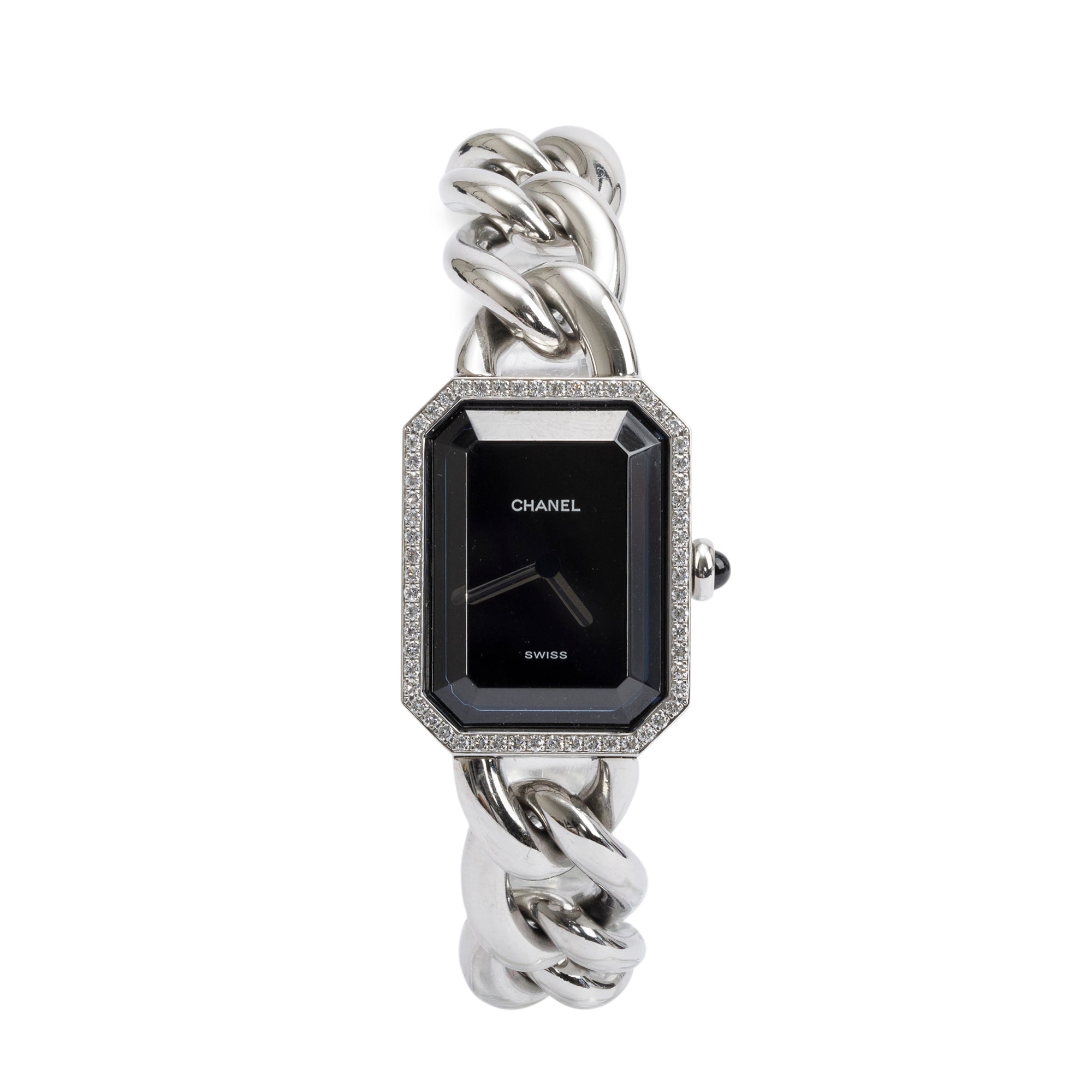 Chanel Stainless Steel Diamond Bezel Premiere Gourmette Watch H7020 w/ Box & Papers