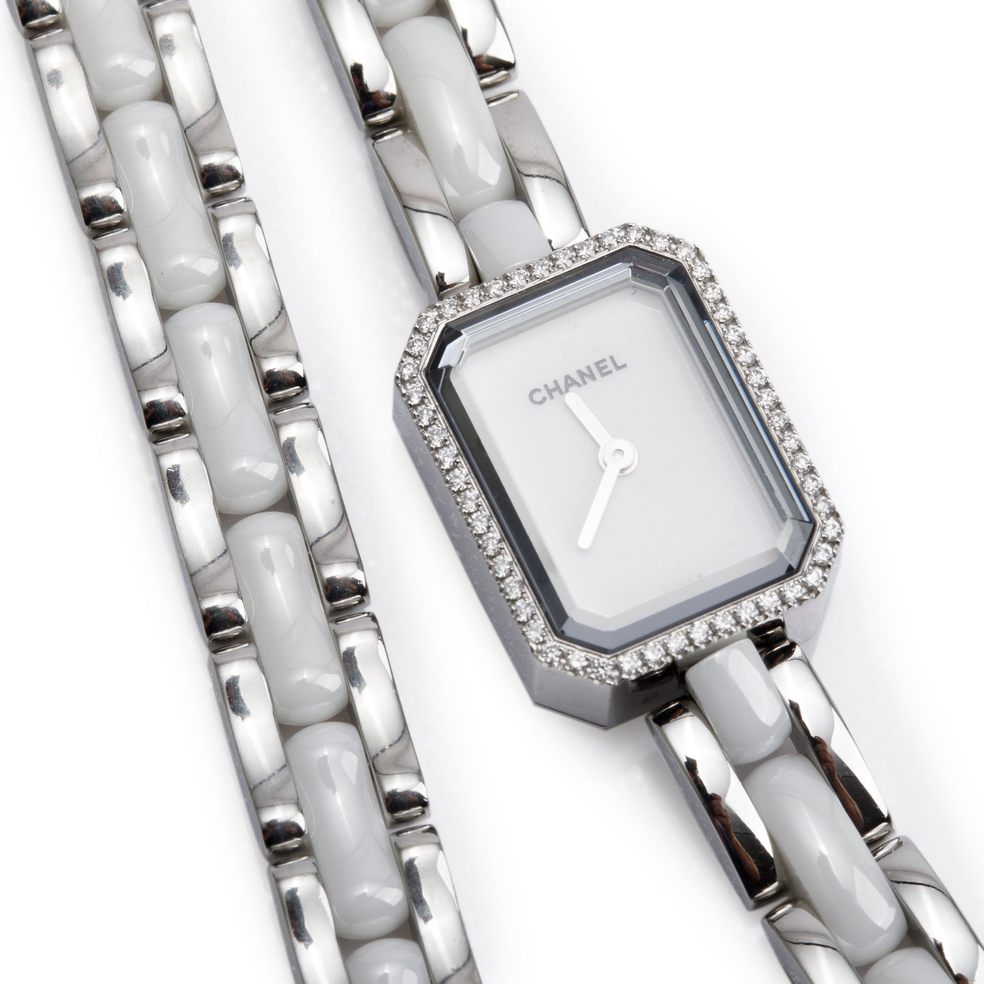 Chanel Stainless Steel White Ceramic Diamond Bezel Premiere Mini Watch