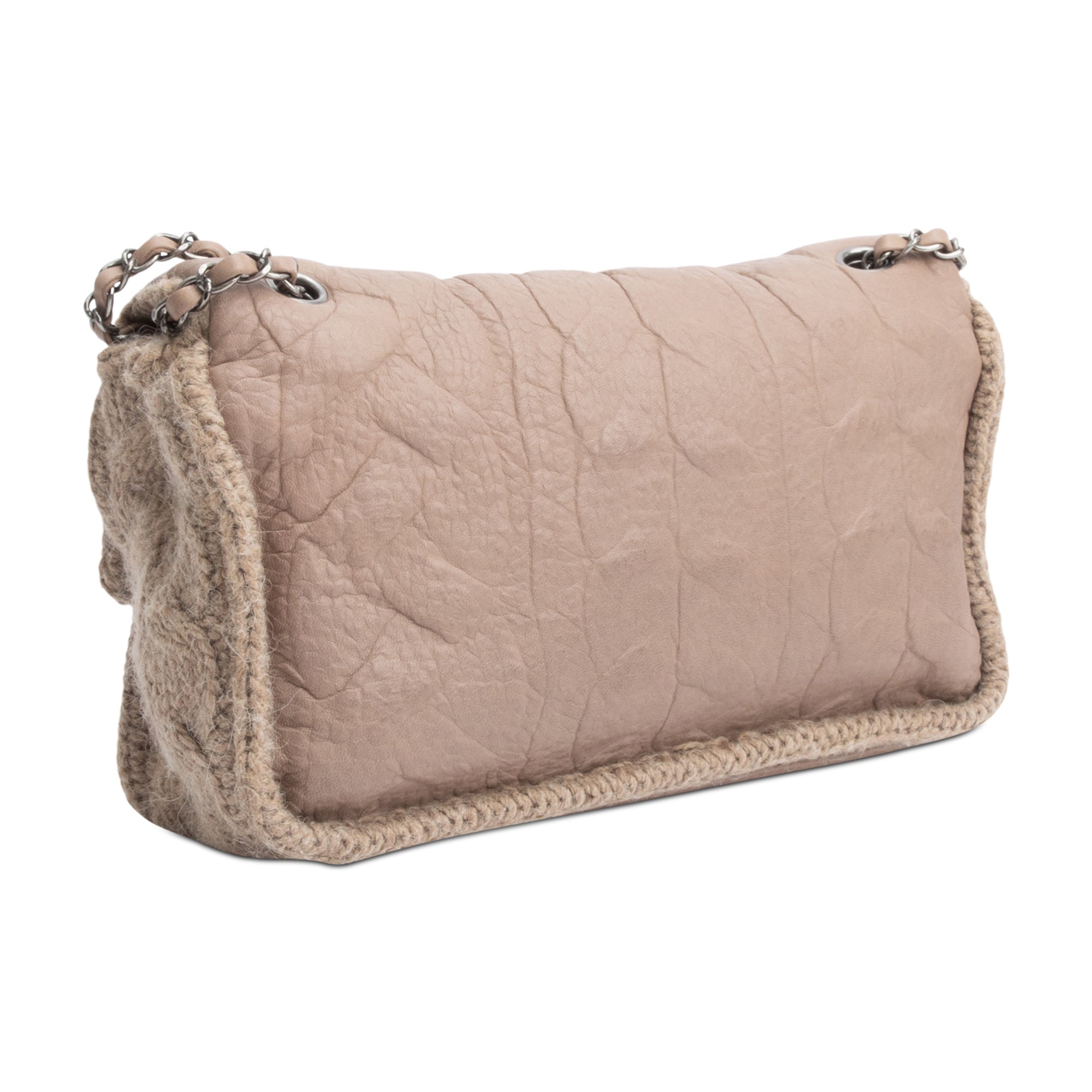 Chanel Taupe Sheepskin & Wool Small Chic Knit Flap Bag w/ Authenticity Card