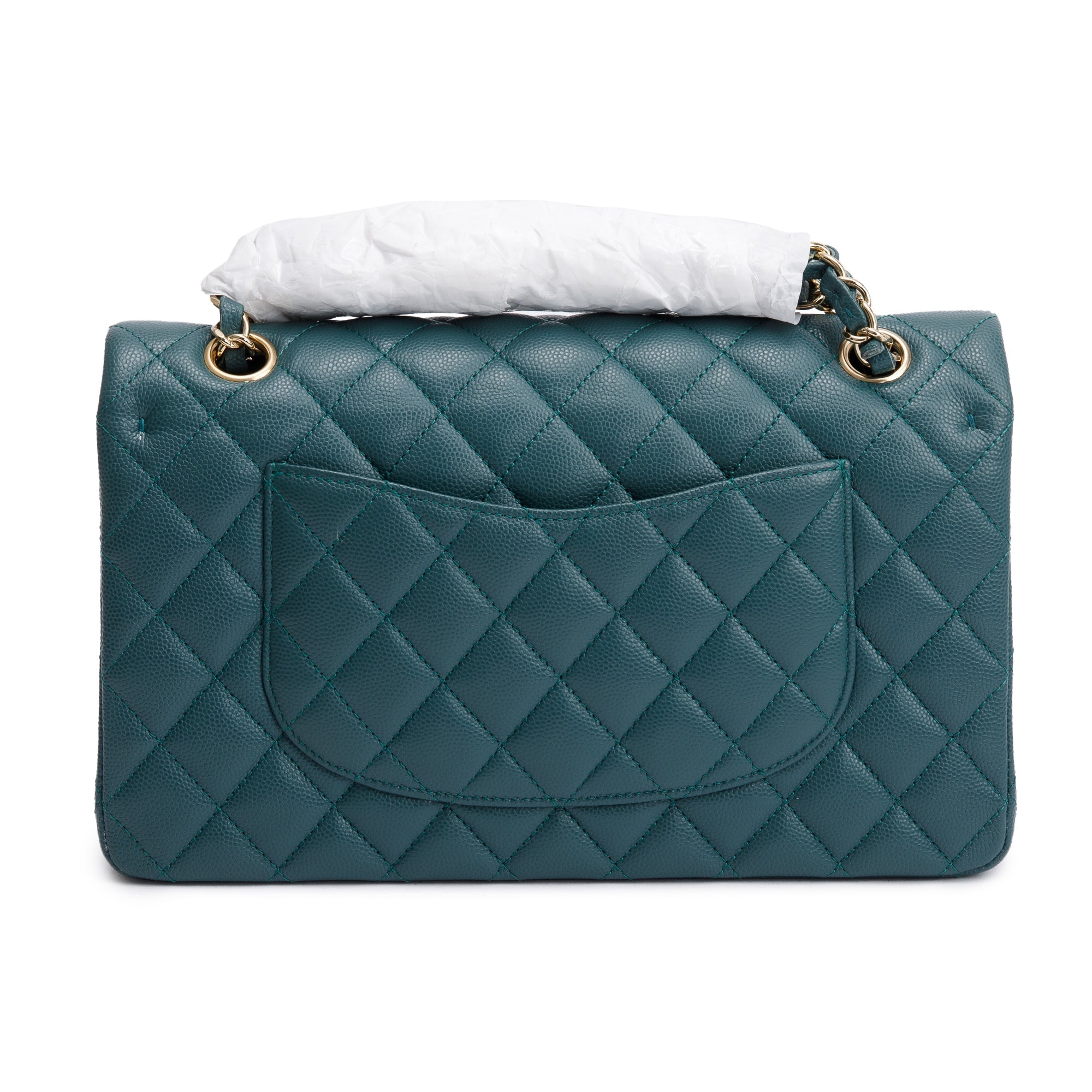 Chanel Teal Quilted Caviar Leather Classic Medium Double Flap Bag w/ Box & Authenticity Card