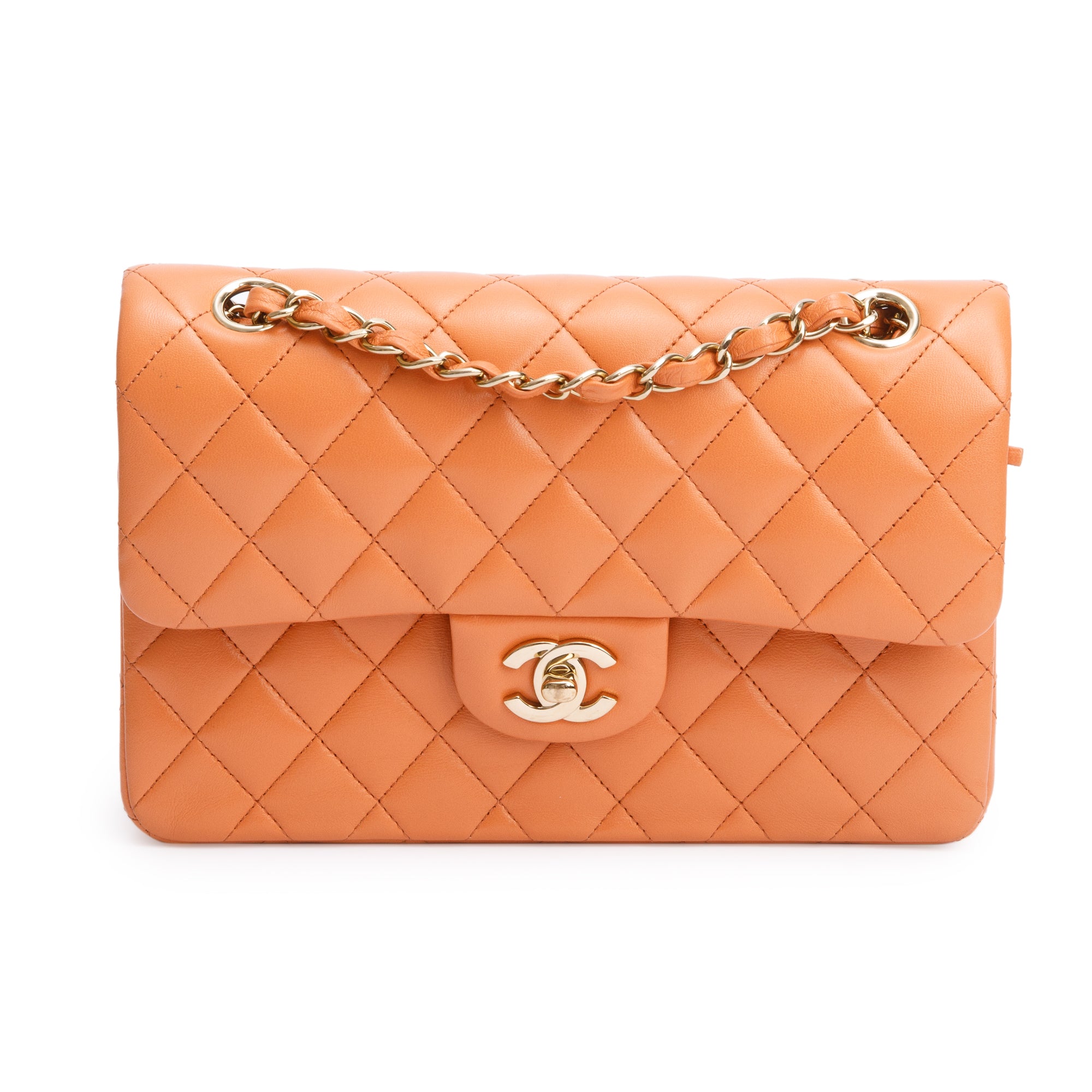 Chanel Terracotta Quilted Lambskin Leather Classic Small Double Flap Bag w/ Box